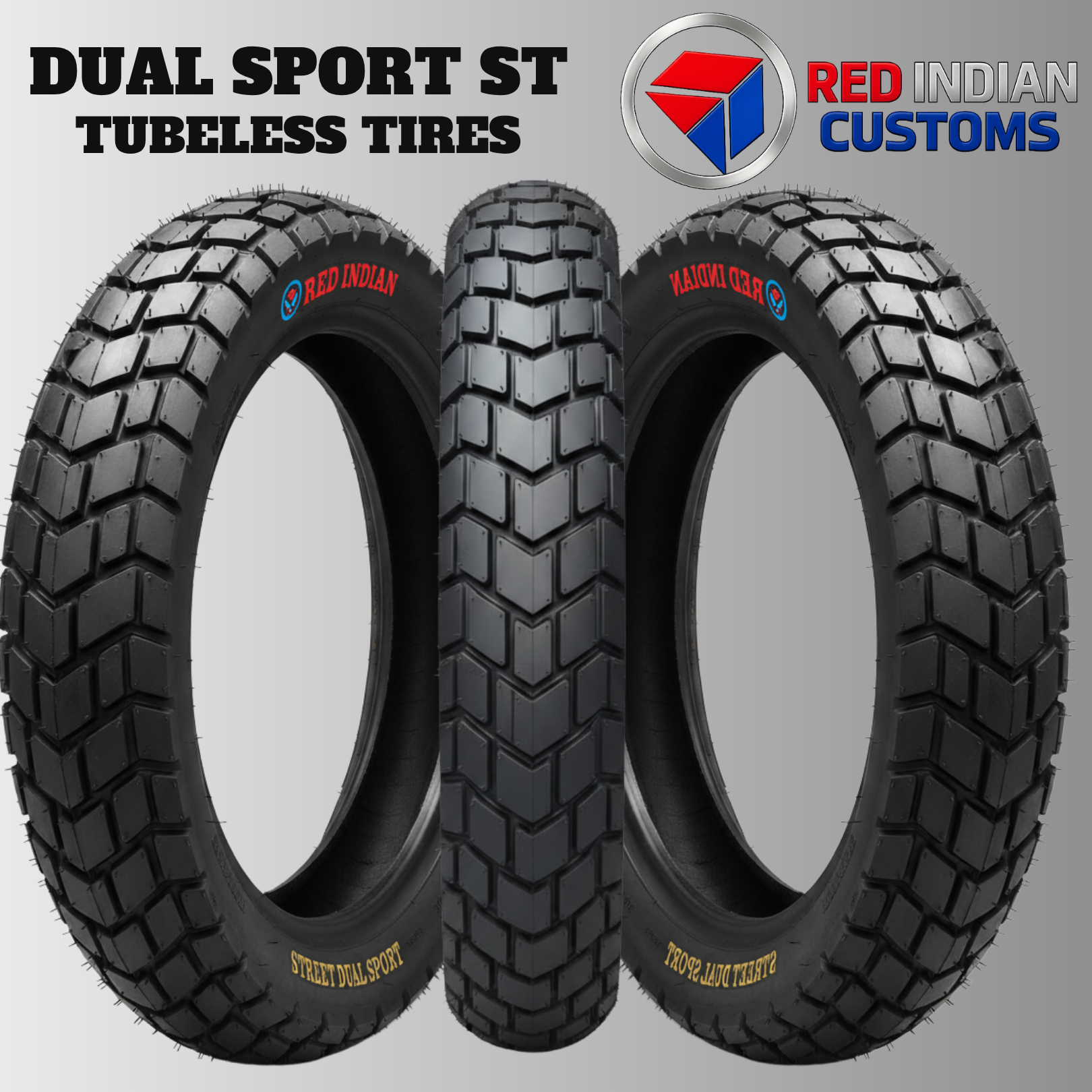 Dual Sport Tire Motorcycle 17 Tubeless All Season On/ Off Road For Scrambler Classic Cafe Racer - Red Indian
