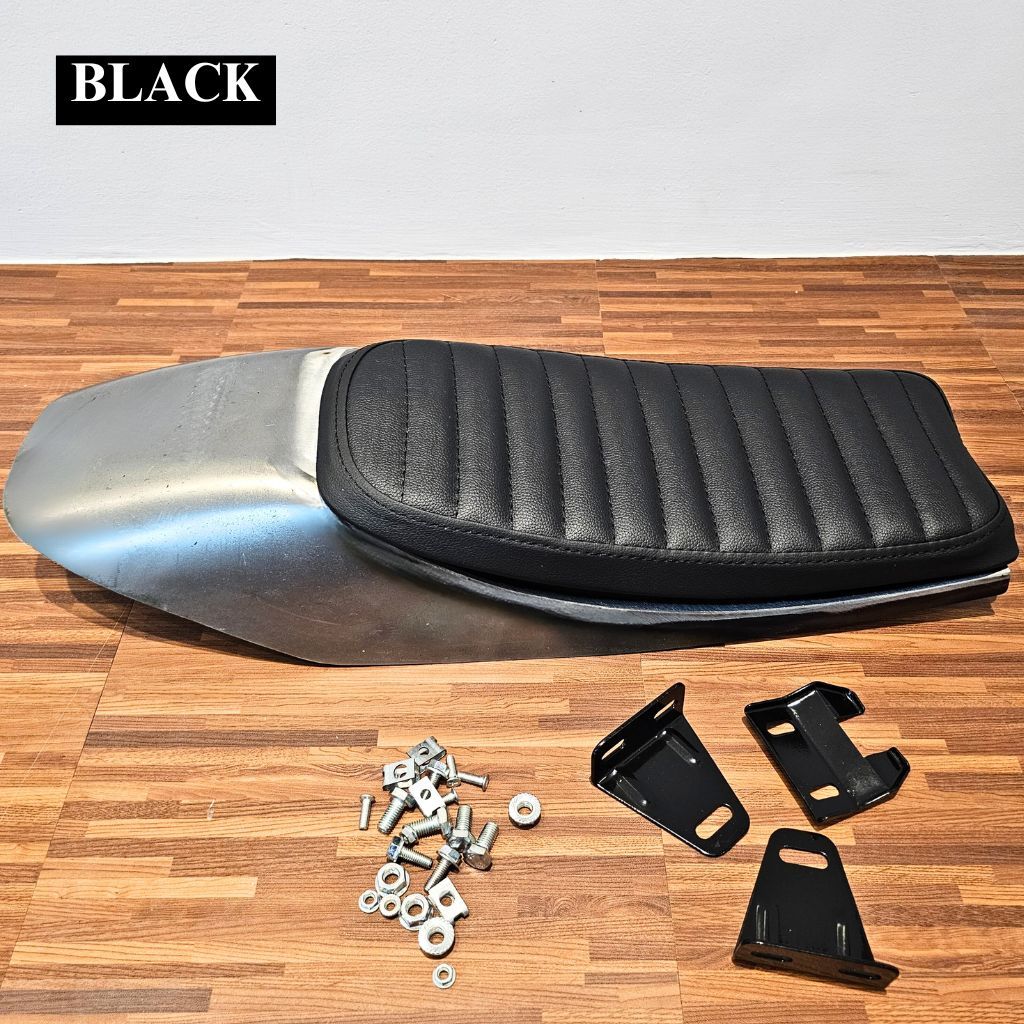 SEAT FOR MOTORCYCLE - STEEL SEAT PAN WITH SEAT BLACK OR BROWN CUSHION - FOR CAFE RACERS TRACERS