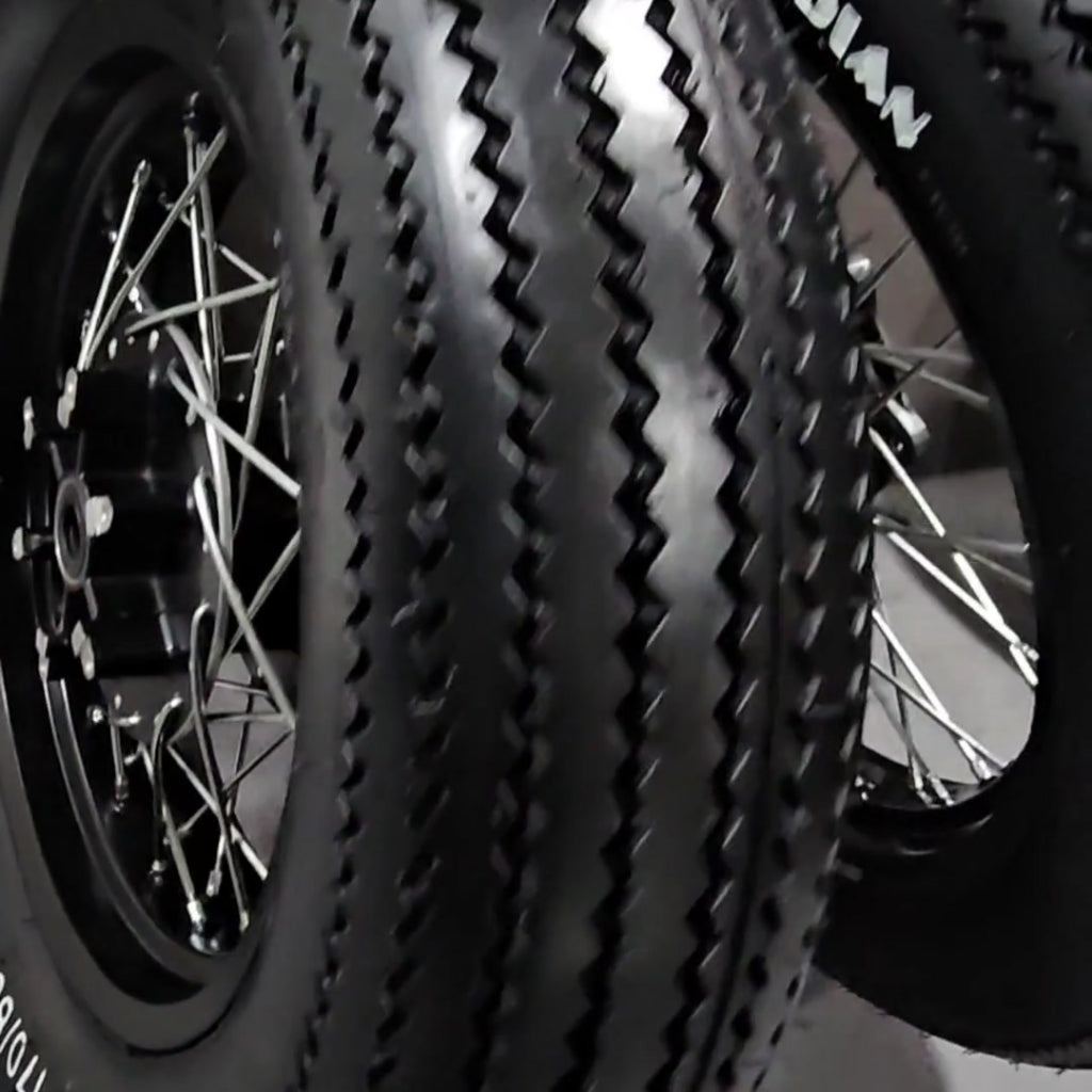 COMPLETE WHEEL ASSEMBLY SET FOR BOBBERS - FRONT AND REAR SAWTOOTH TIRE