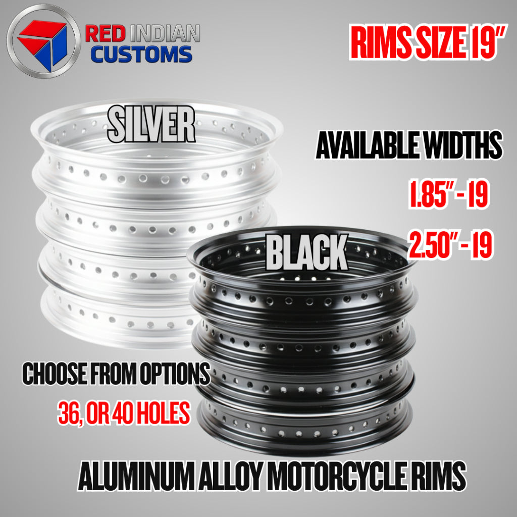 Aluminum Alloy Motorcycle Rims 19 Width -1.85 2.50 Black & Silver 36 & 40 Holes Red Indian