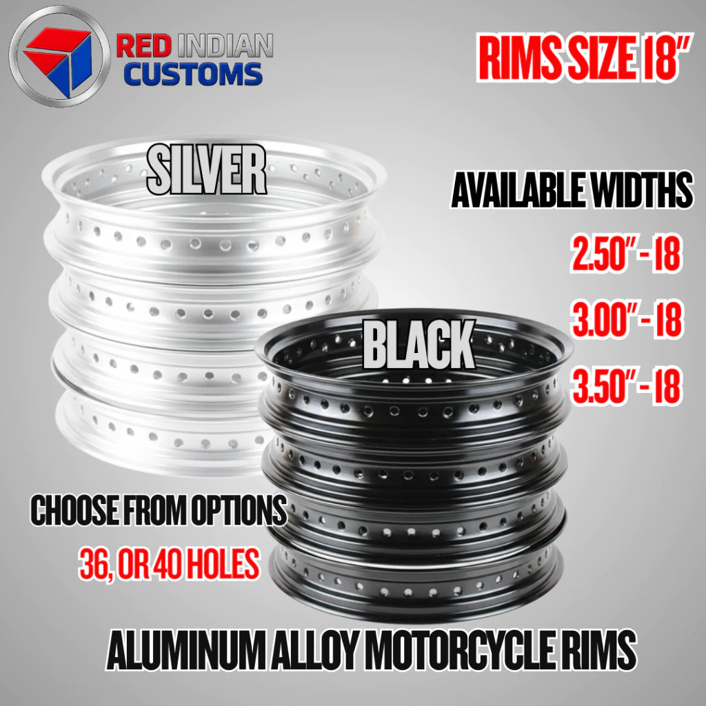 Aluminum Alloy Motorcycle Rims 18 Width -2.50 3.00 3.50 Black & Silver - 36 & 40 Holes Red Indian
