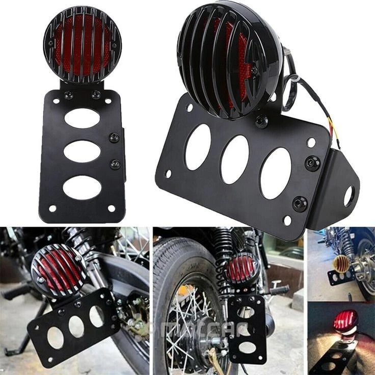 TL-5 Motorcycle Tail-Light Brake Light 12V Running Light Indicator - Black Shell w/ Red Halogen