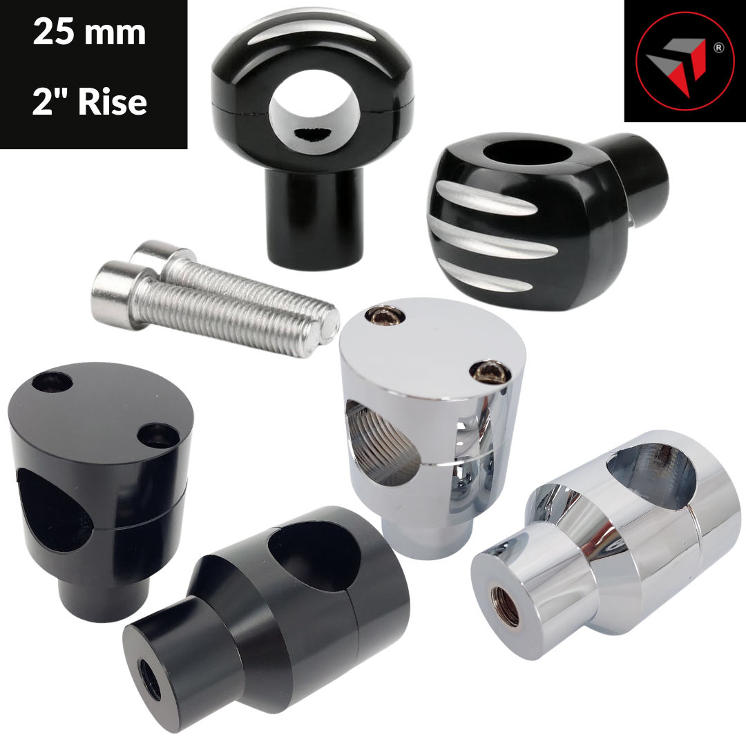25mm / 1 inch CNC Aluminum Motorcycle Handlebar Riser Clamp Kit Handlebar rise up holder for Handlebars Retro, Universal, Custom Bobbers, Cruisers, Choppers Metric Big Motorcycles Black/Chrome