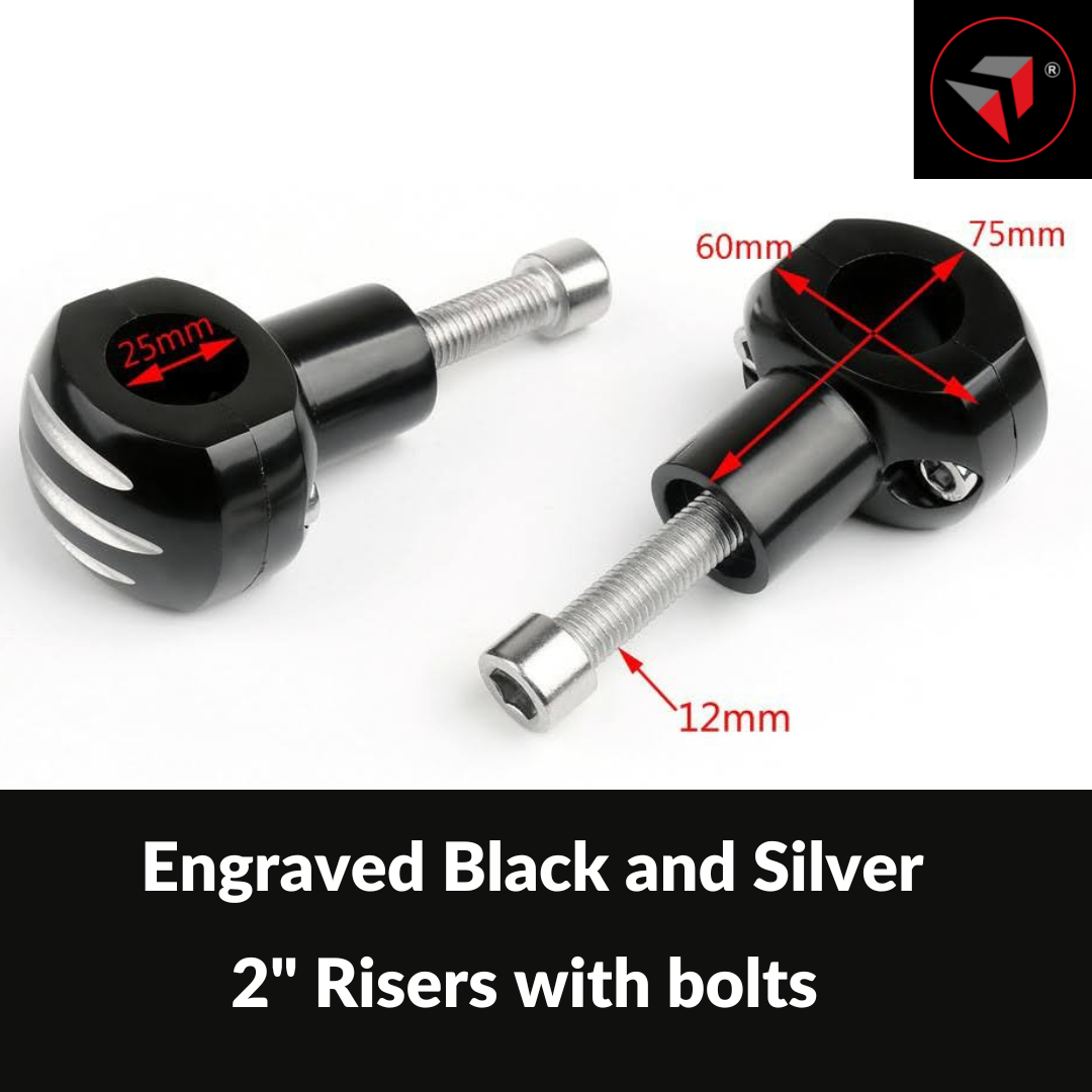 25mm / 1 inch CNC Aluminum Motorcycle Handlebar Riser Clamp Kit Handlebar rise up holder for Handlebars Retro, Universal, Custom Bobbers, Cruisers, Choppers Metric Big Motorcycles Black/Chrome