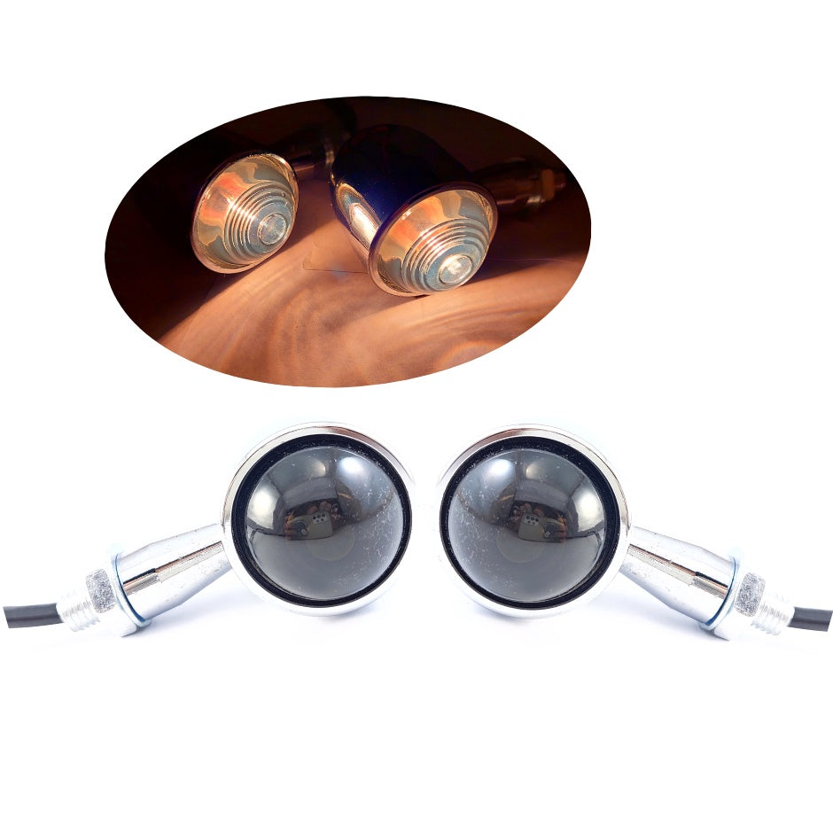 S13 SIGNAL LIGHTS (2 PCS BIG CHROME METAL BODY HOUSING W/ SMOKED BLACK GLASS LENS) BULLET HEAVY-DUTY