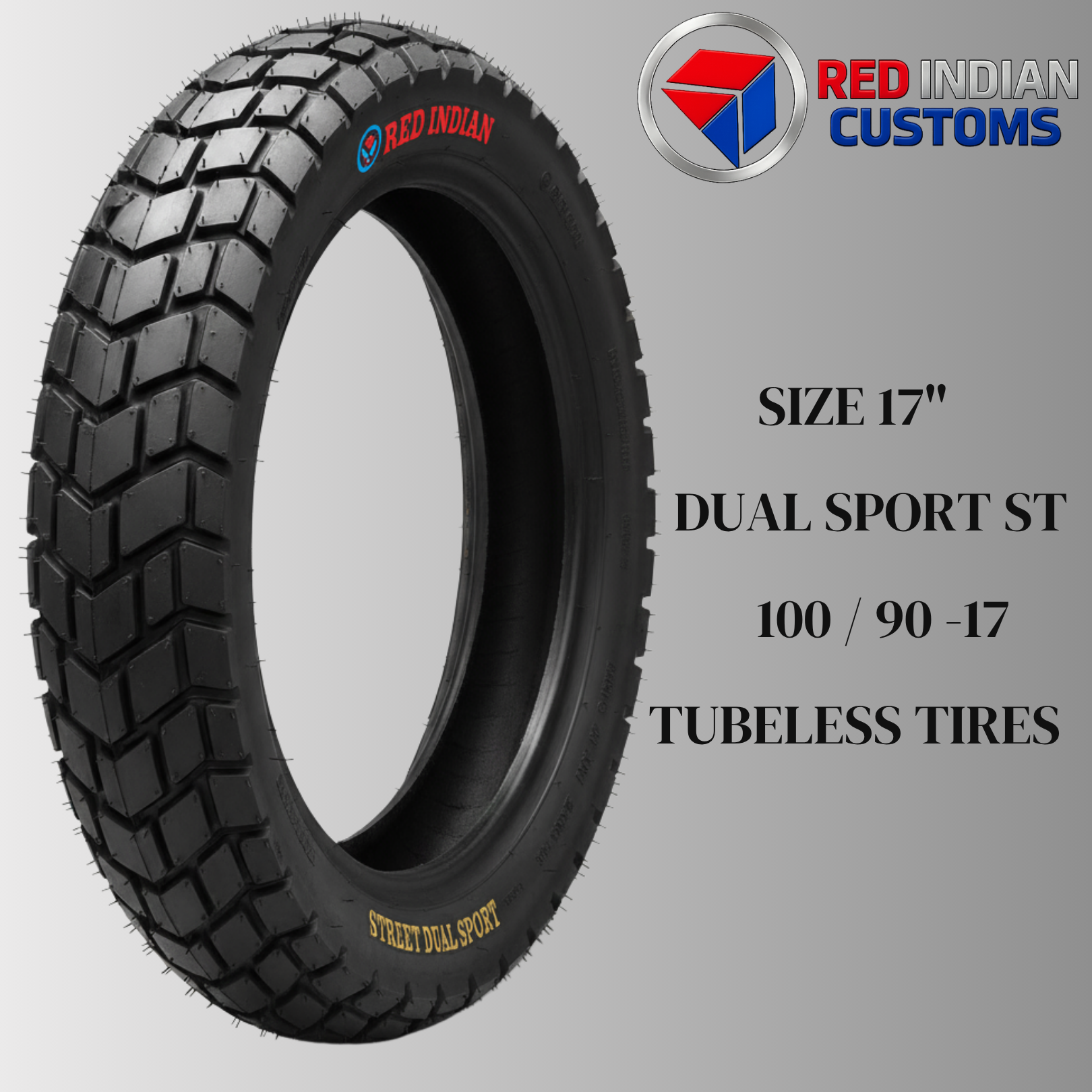 Dual Sport Tire Motorcycle 17 Tubeless All Season On/ Off Road For Scrambler Classic Cafe Racer - Red Indian