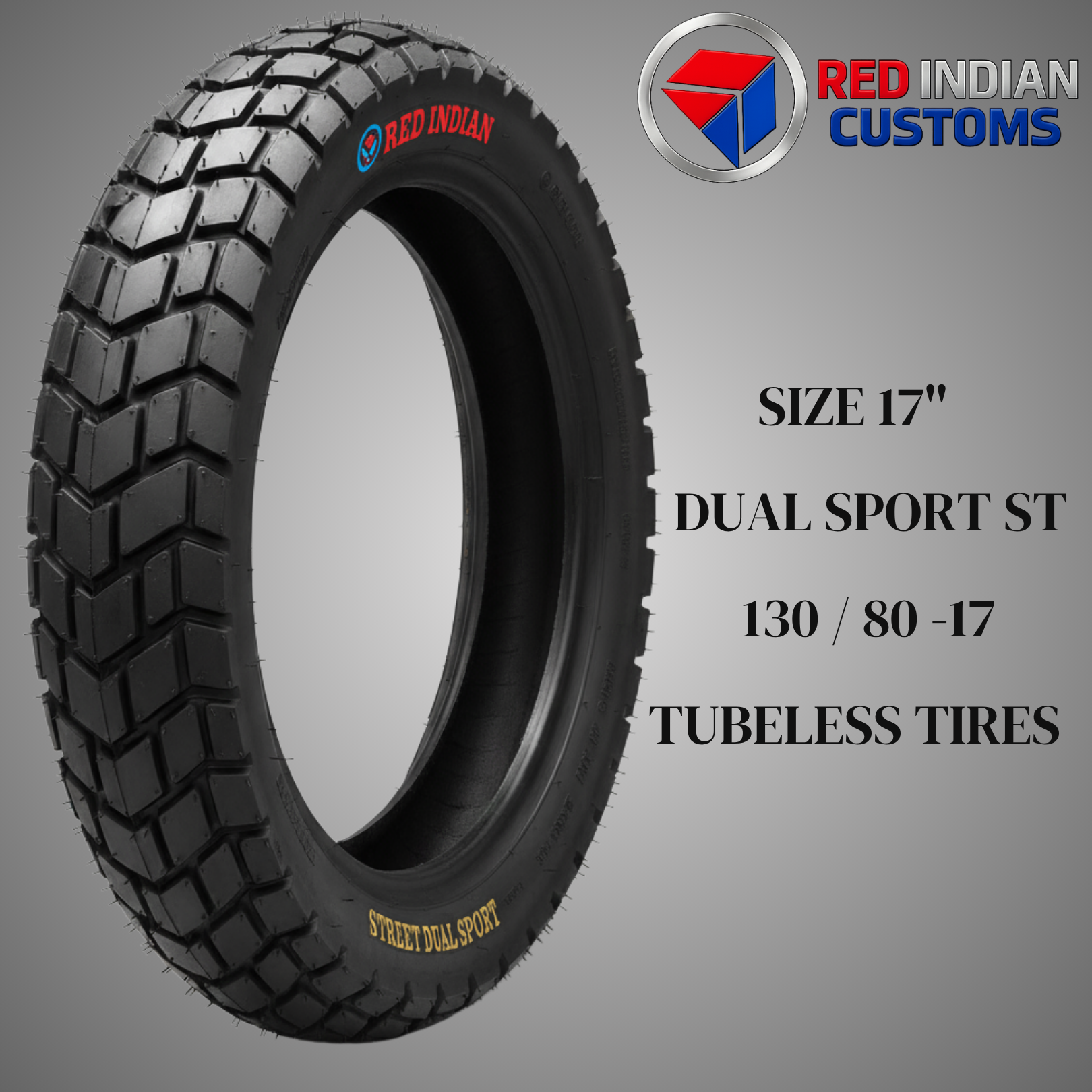 Dual Sport Tire Motorcycle 17 Tubeless All Season On/ Off Road For Scrambler Classic Cafe Racer - Red Indian
