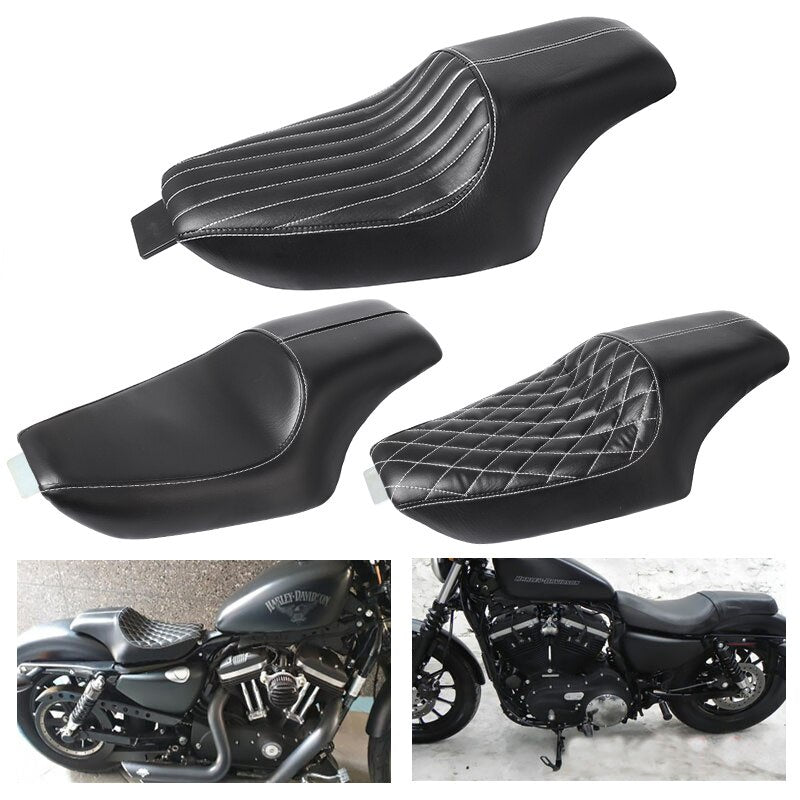Motorcycle Black Synthetic Leather Two Up (2 UP) Driver Front Rear Passenger Cushion Seats