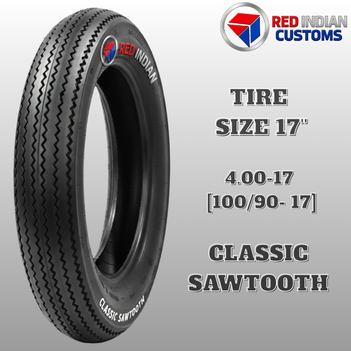 Classic Sawtooth Tubeless Tire Red Indian Size 17 3.50 4.00 4.50 5.00 Vintage Retro Custom Lasting Grip