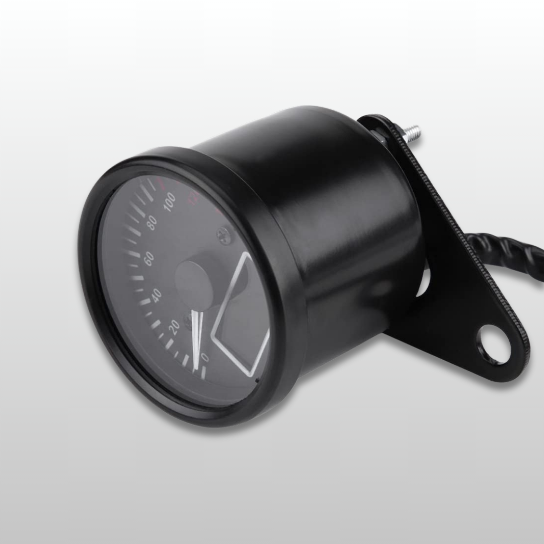 Black motorcycle speedometer on a white background