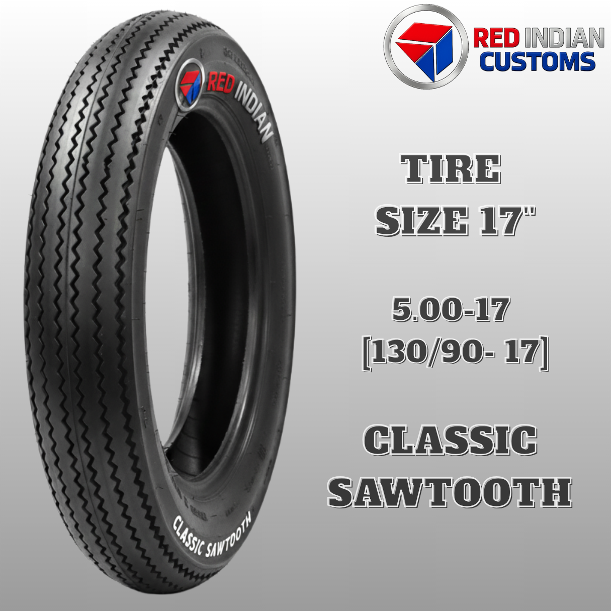 Classic Sawtooth Tubeless Tire Red Indian Size 17 3.50 4.00 4.50 5.00 Vintage Retro Custom Lasting Grip