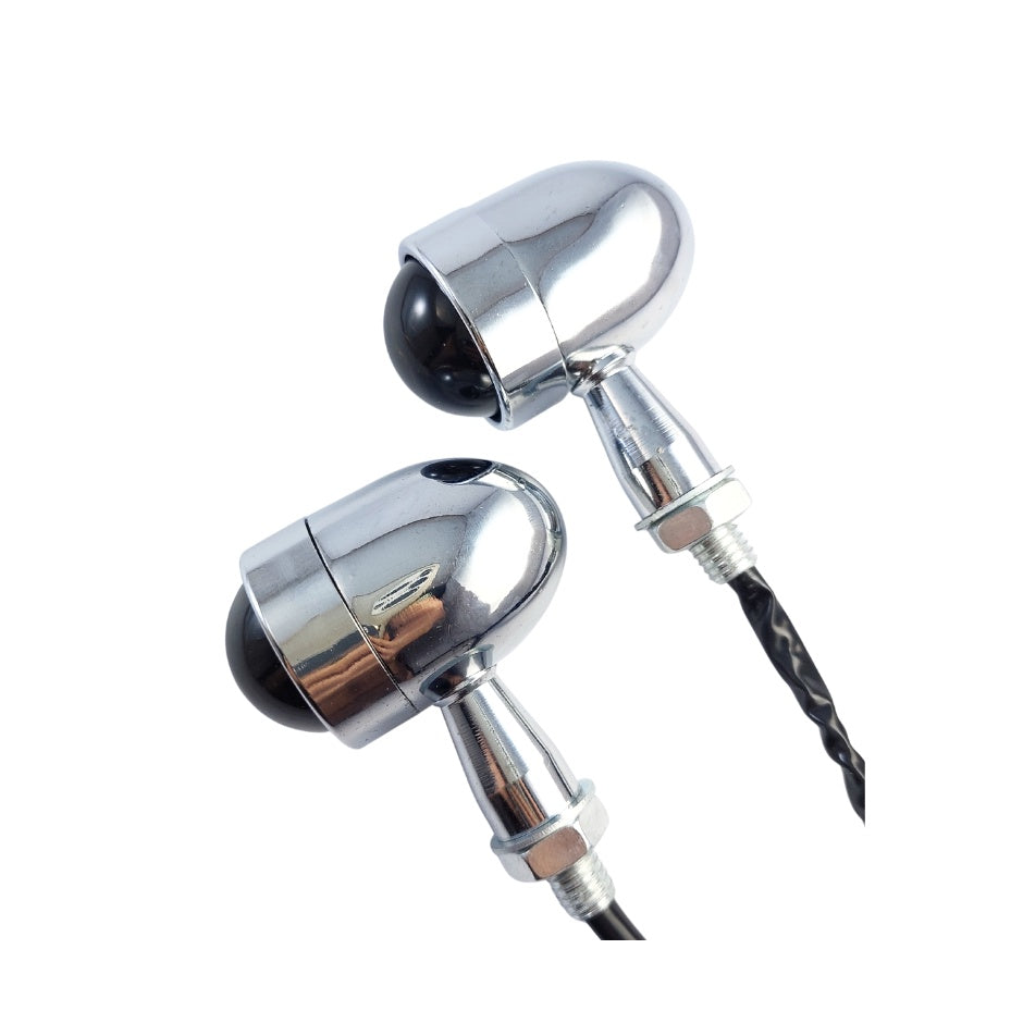 S13 SIGNAL LIGHTS (2 PCS BIG CHROME METAL BODY HOUSING W/ SMOKED BLACK GLASS LENS) BULLET HEAVY-DUTY