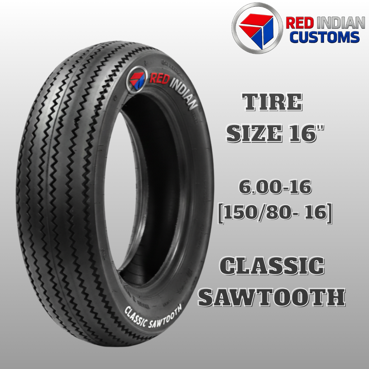 Classic Sawtooth Tubeless Tire Red Indian Size 16 5.00- 6.00 OR 7.00 Vintage Retro Custom Lasting Grip