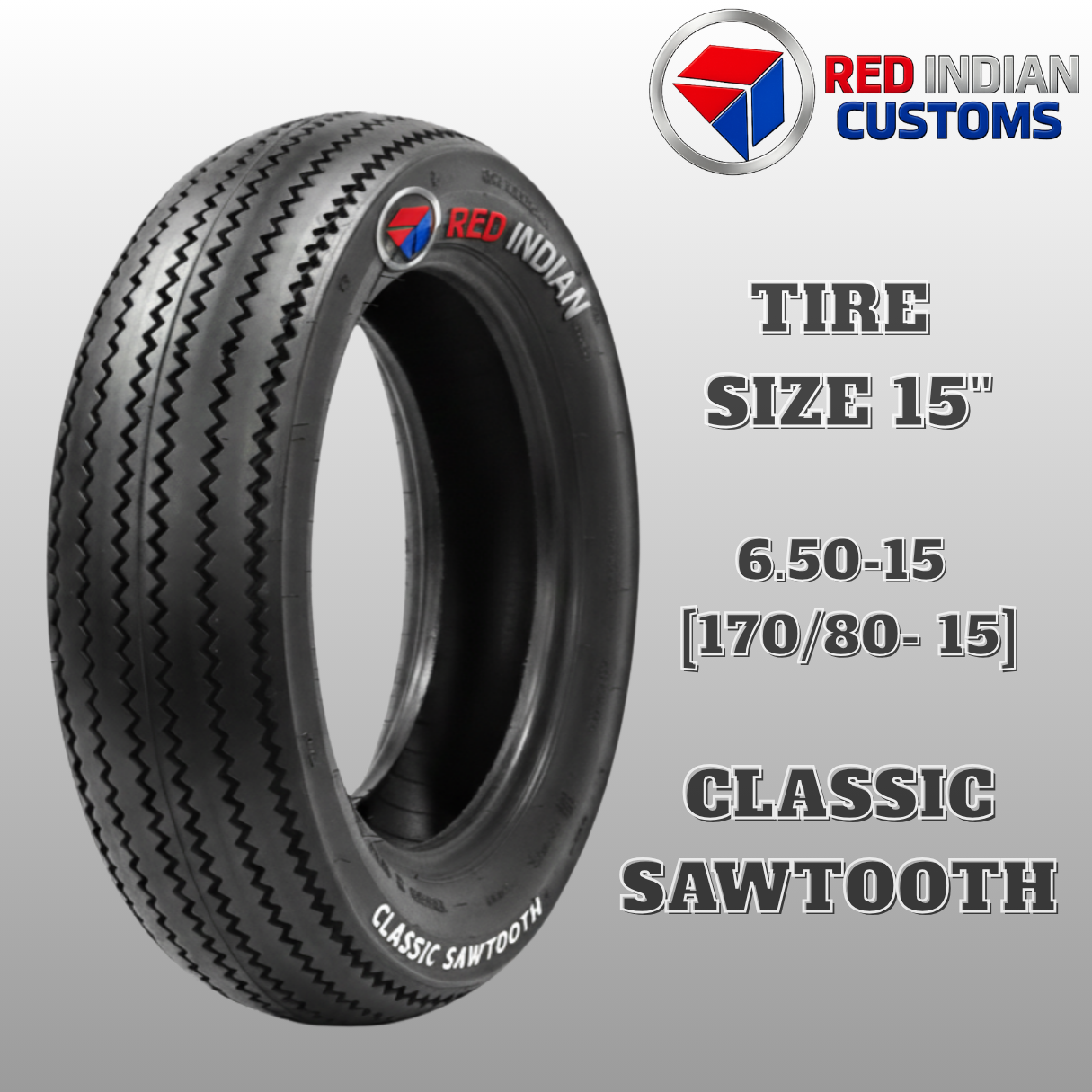 Classic Sawtooth Tubeless Tire Red Indian Size 15 5.00-15 6.50-15 Vintage Retro Custom Lasting Grip
