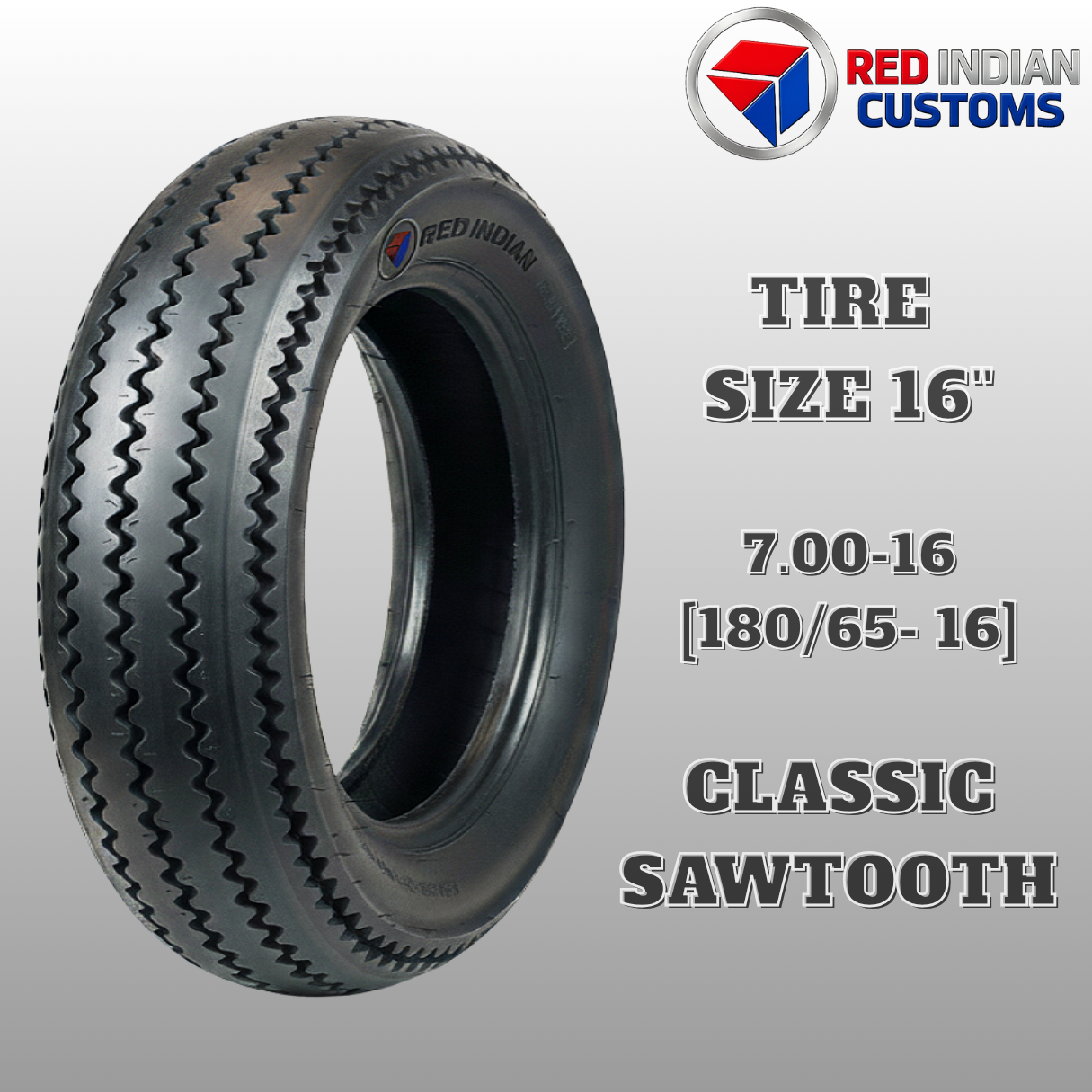 Classic Sawtooth Tubeless Tire Red Indian Size 16 5.00- 6.00 OR 7.00 Vintage Retro Custom Lasting Grip