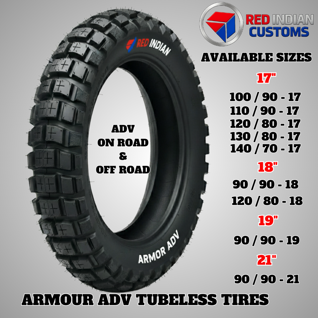 Dual Sport Motorcycle 17 Tubeless Tire Red Indian Armor ADV Series On & Off Road
