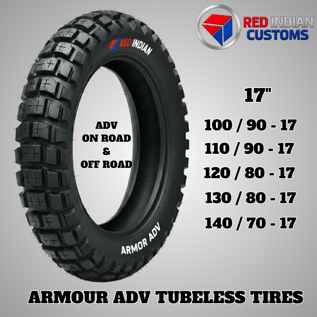 Dual Sport Motorcycle 17 Tubeless Tire Red Indian Armor ADV Series On & Off Road