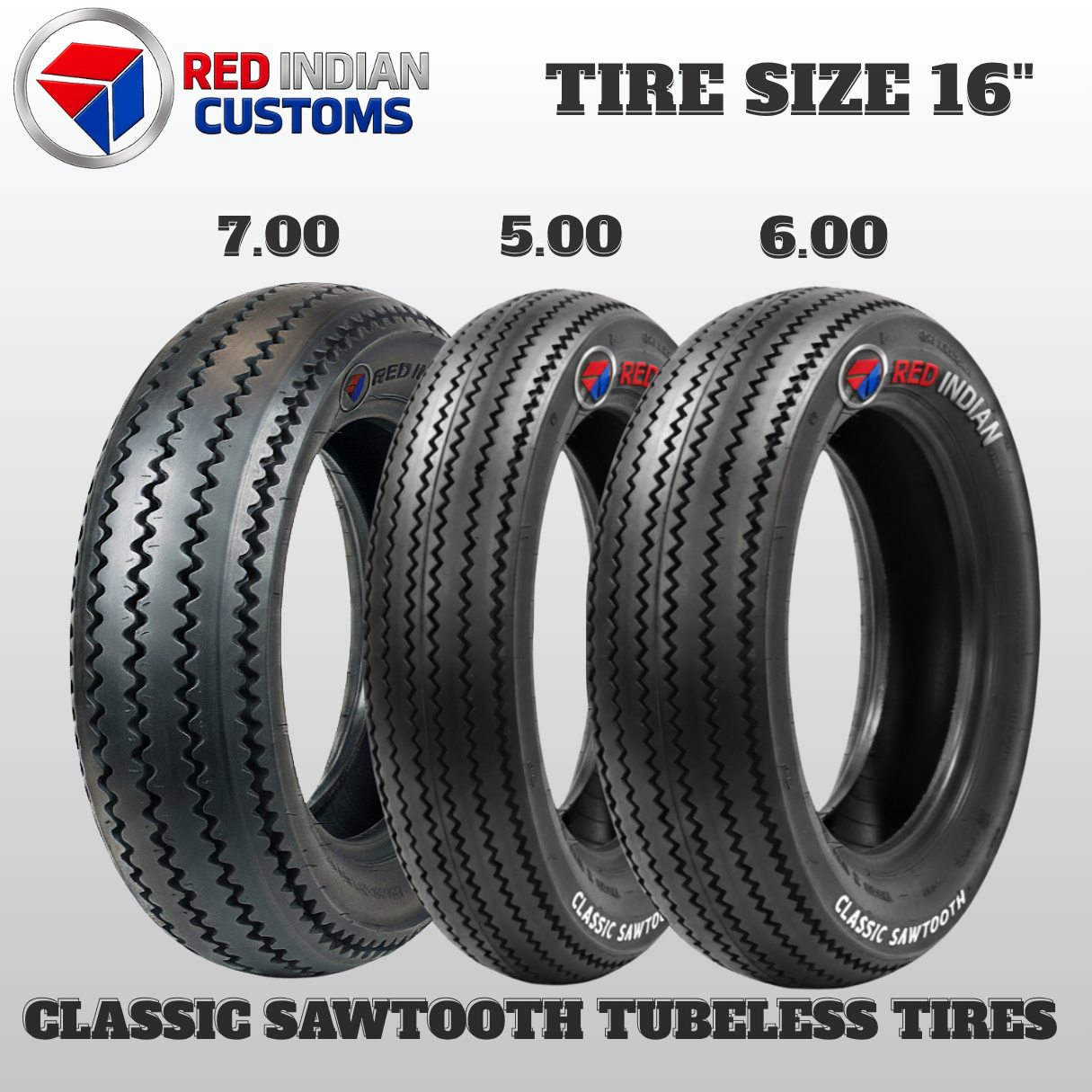 Classic Sawtooth Tubeless Tire Red Indian Size 16 5.00- 6.00 OR 7.00 Vintage Retro Custom Lasting Grip