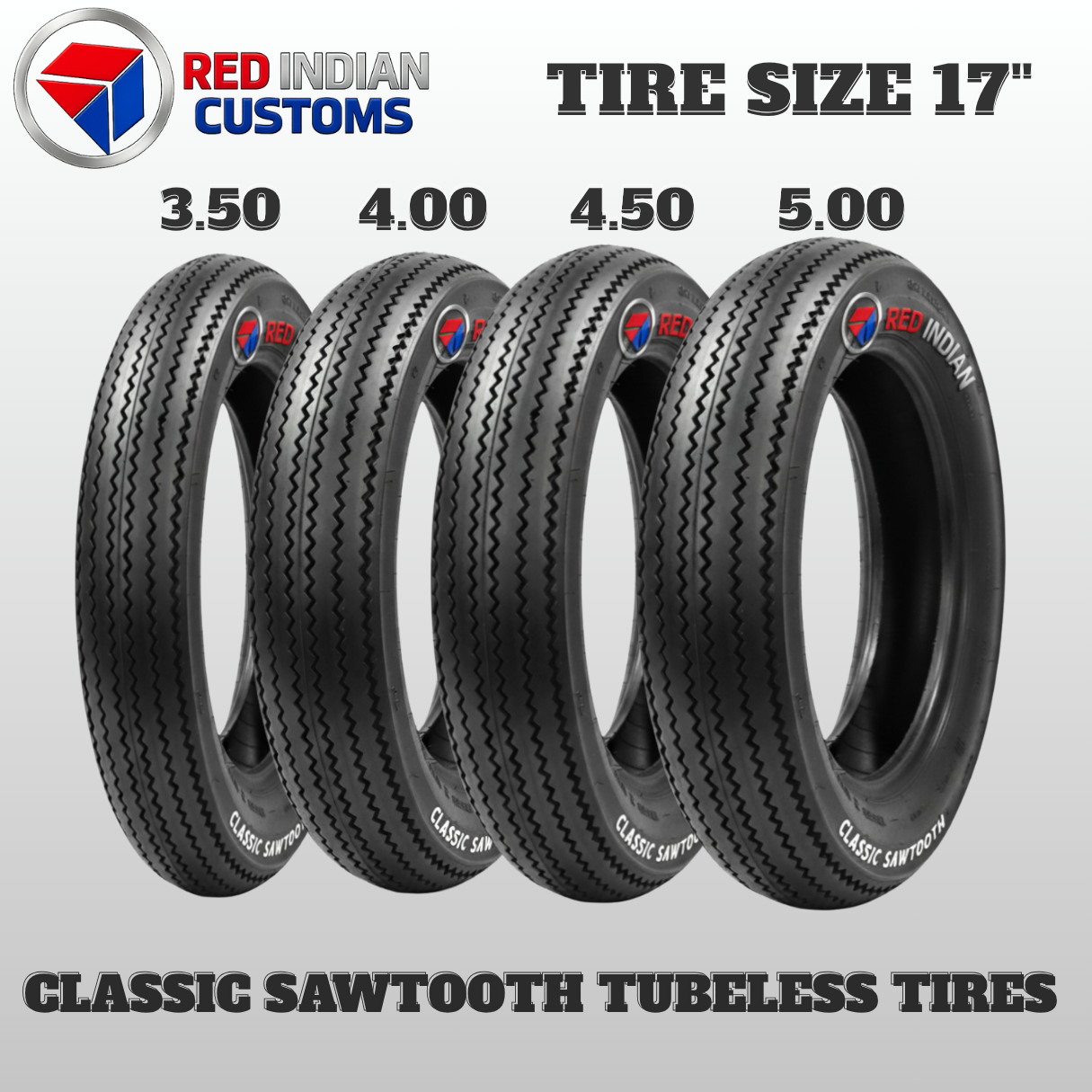 Classic Sawtooth Tubeless Tire Red Indian Size 17 3.50 4.00 4.50 5.00 Vintage Retro Custom Lasting Grip