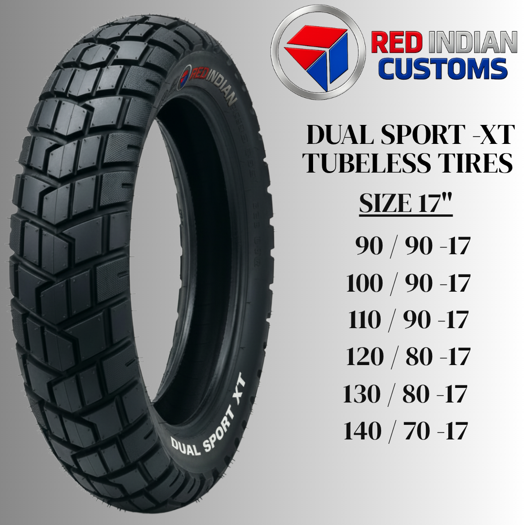 Dual Sport Motorcycle Tire 17" Tubeless Red Indian XT ON ROAD AND OFF ROAD- -SIZE 90 100 110 120 130 TMX 125 CR152 RUSI