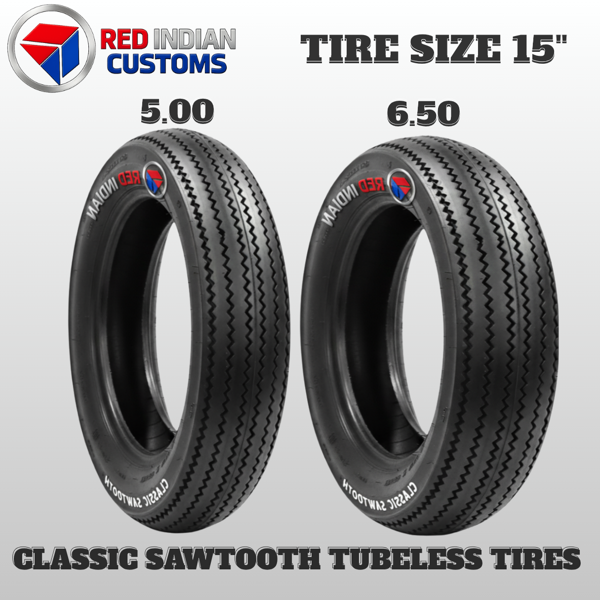 Classic Sawtooth Tubeless Tire Red Indian Size 15 5.00-15 6.50-15 Vintage Retro Custom Lasting Grip