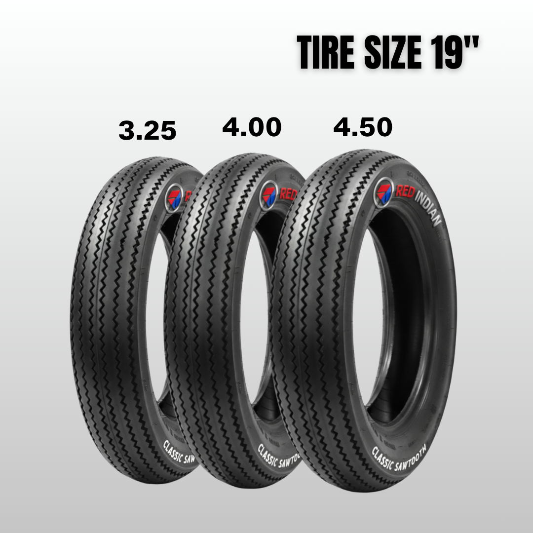 Three motorcycle tires with different sizes labeled on a gray background