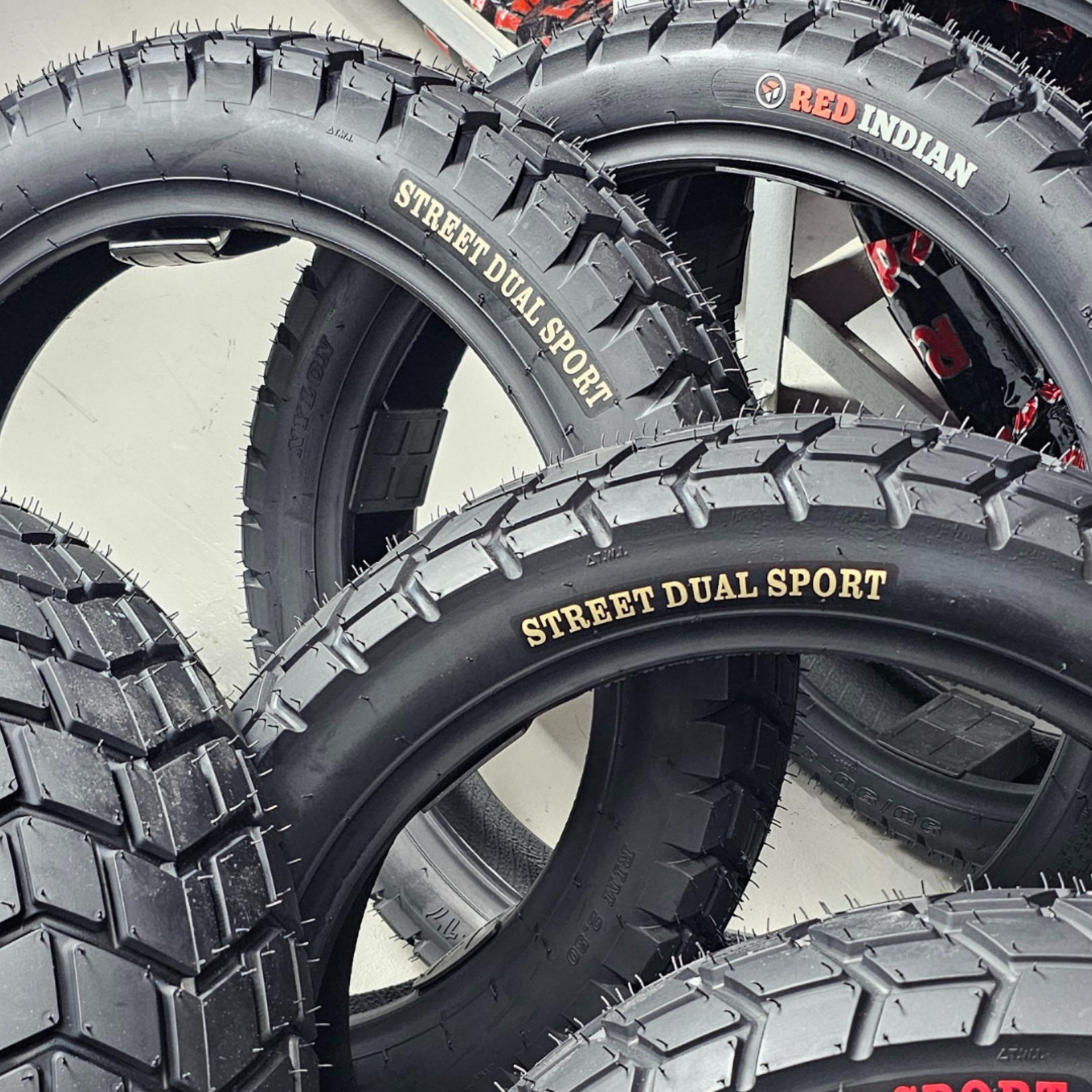 Dual Sport Tire Motorcycle 17 Tubeless All Season On/ Off Road For Scrambler Classic Cafe Racer - Red Indian