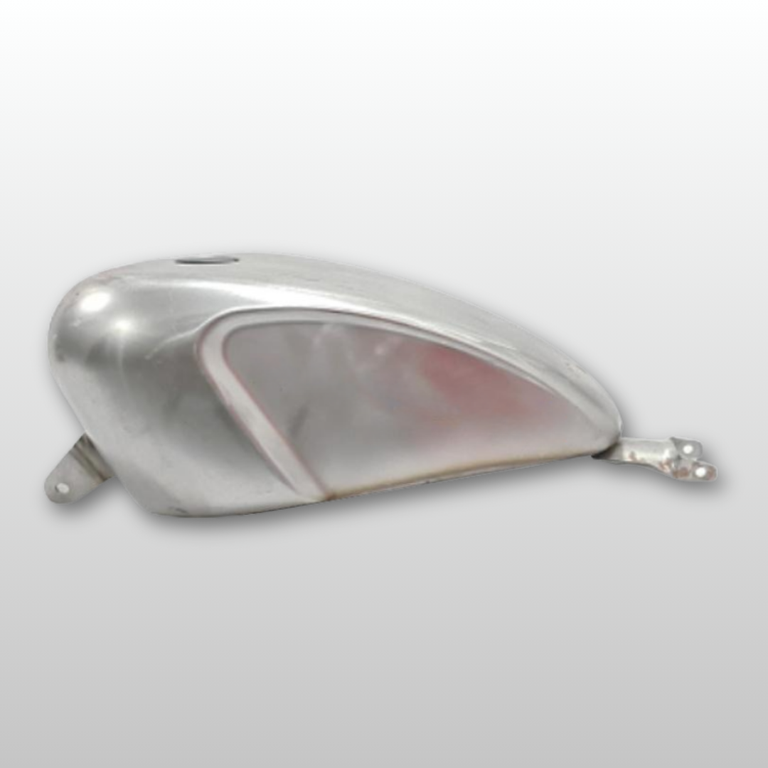 Metallic 90° Angled Unpainted Gas Tank object on a gray background