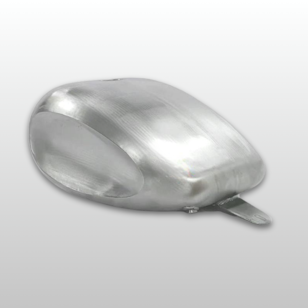 Metallic unpainted Gas Tank on a gray background
