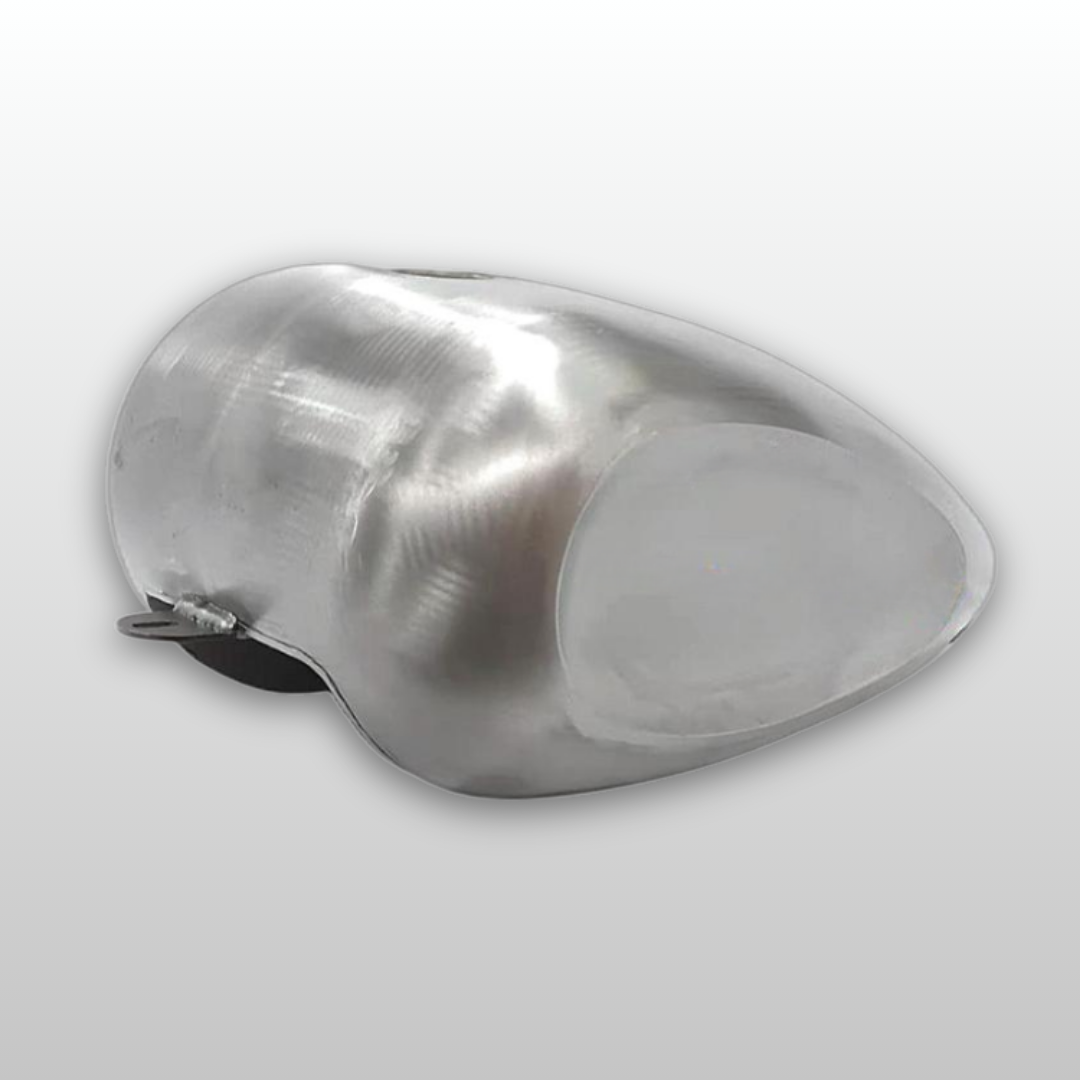Metallic Dished Frisco Unpainted Gas Tank 45° object on a light gray background