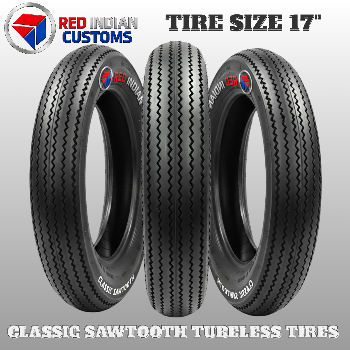 Classic Sawtooth Tubeless Tire Red Indian Size 17 3.50 4.00 4.50 5.00 Vintage Retro Custom Lasting Grip