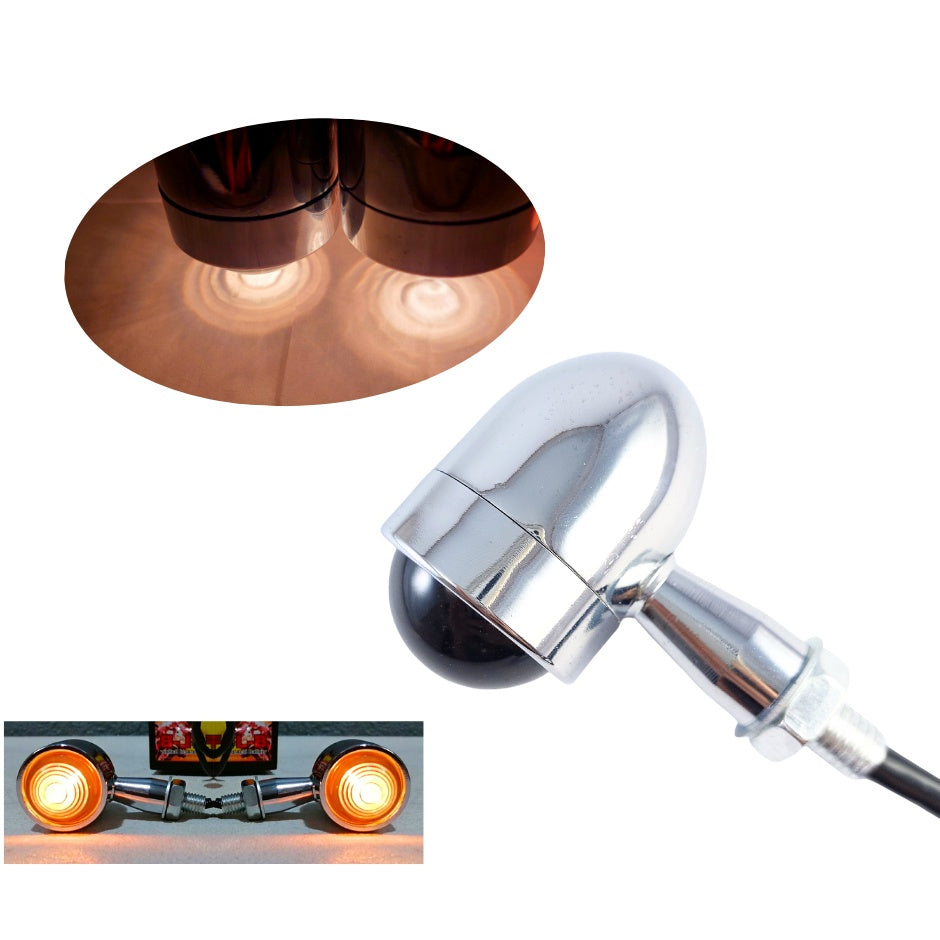 S13 SIGNAL LIGHTS (2 PCS BIG CHROME METAL BODY HOUSING W/ SMOKED BLACK GLASS LENS) BULLET HEAVY-DUTY