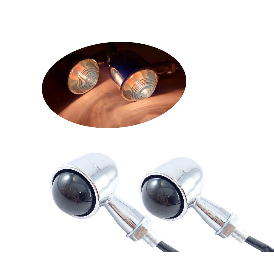 S13 SIGNAL LIGHTS (2 PCS BIG CHROME METAL BODY HOUSING W/ SMOKED BLACK GLASS LENS) BULLET HEAVY-DUTY
