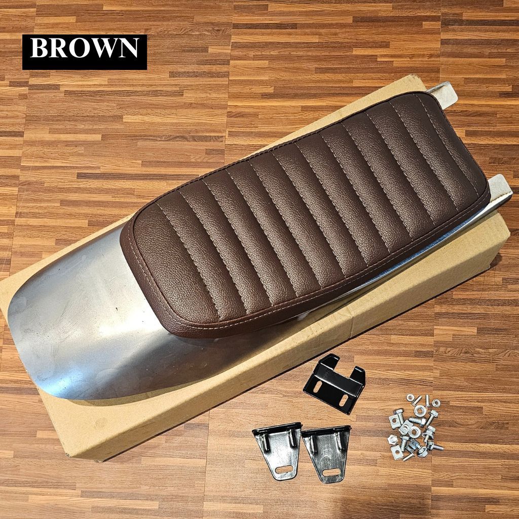 SEAT FOR MOTORCYCLE - STEEL SEAT PAN WITH SEAT BLACK OR BROWN CUSHION - FOR CAFE RACERS TRACERS