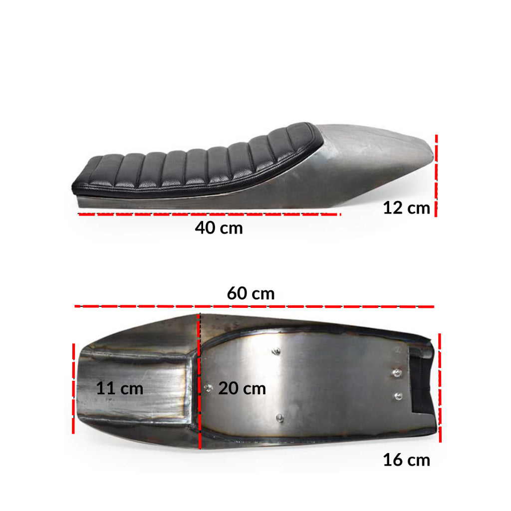 SEAT FOR MOTORCYCLE - STEEL SEAT PAN WITH SEAT BLACK OR BROWN CUSHION - FOR CAFE RACERS TRACERS