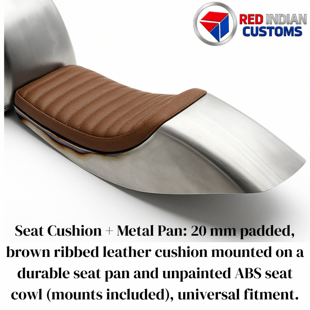 Motorcycle Gas Tank 17L + Metal Seat Base Pan w/ Seat Cushion Combo Kit Brown Black For Universal