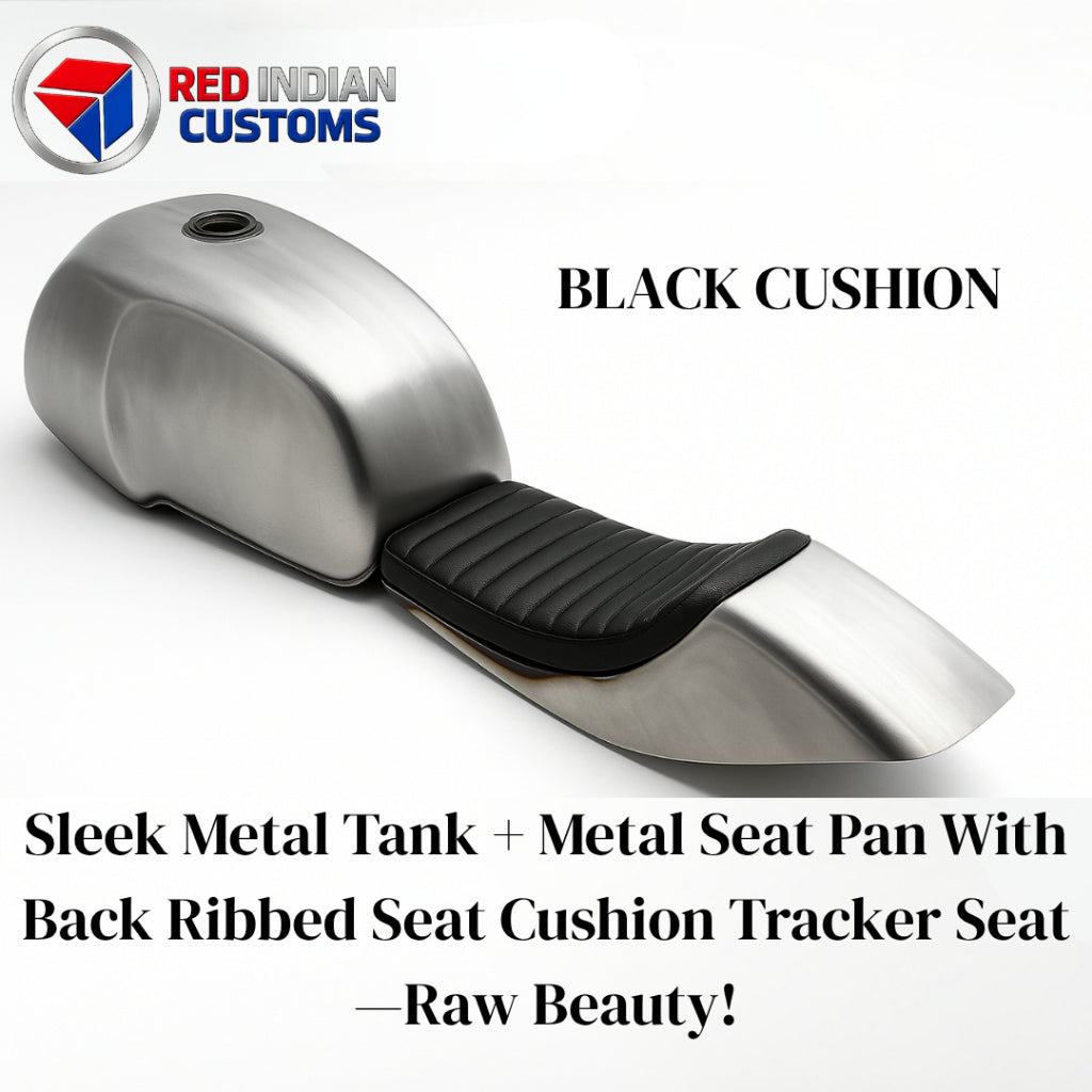 Motorcycle Gas Tank 17L + Metal Seat Base Pan w/ Seat Cushion Combo Kit Brown Black For Universal