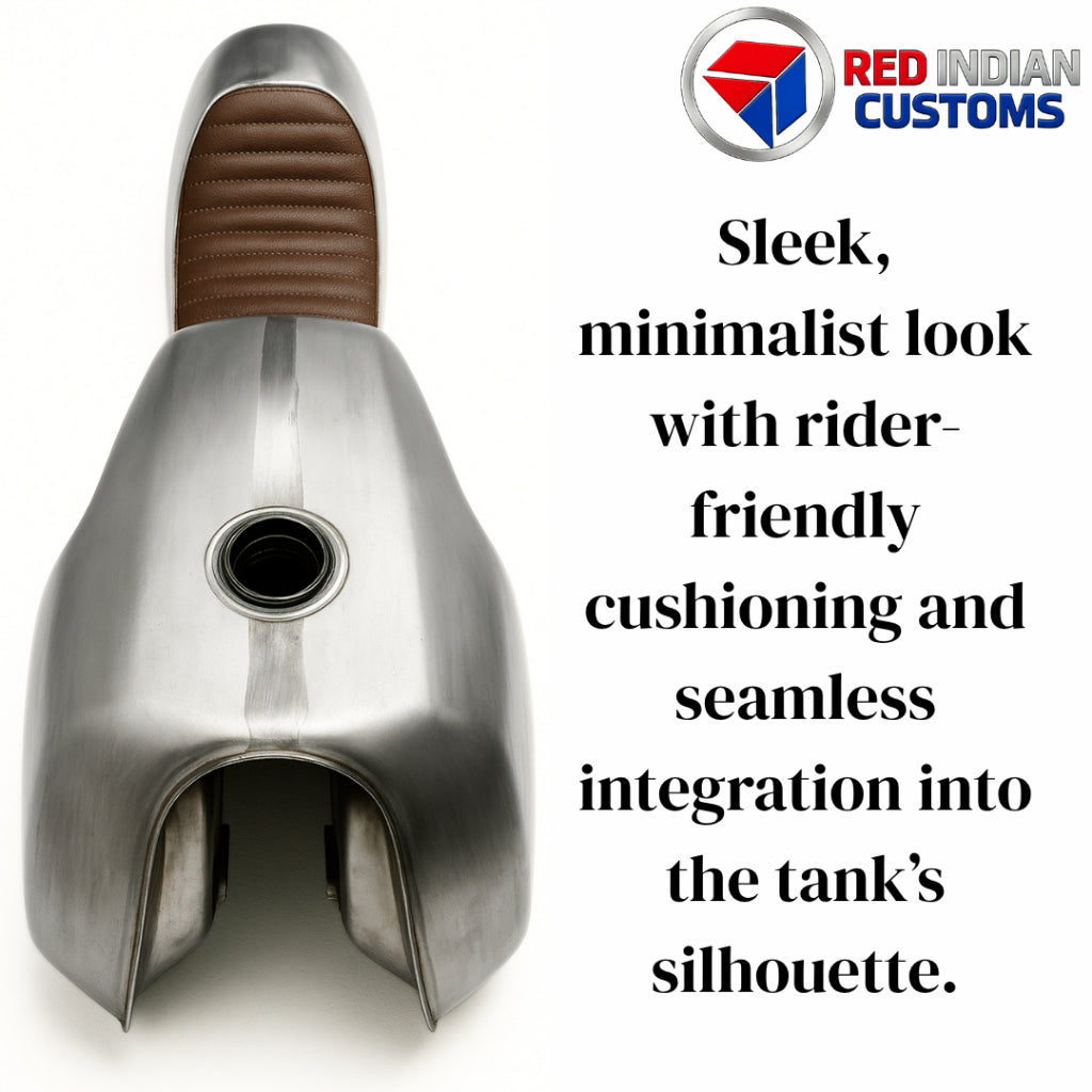 Motorcycle Gas Tank 17L + Metal Seat Base Pan w/ Seat Cushion Combo Kit Brown Black For Universal