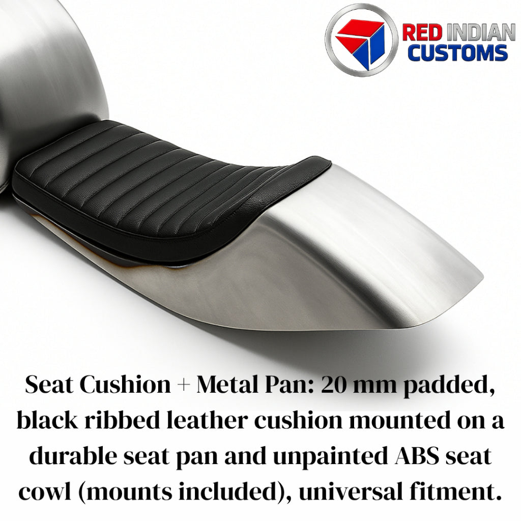 Motorcycle Gas Tank 17L + Metal Seat Base Pan w/ Seat Cushion Combo Kit Brown Black For Universal