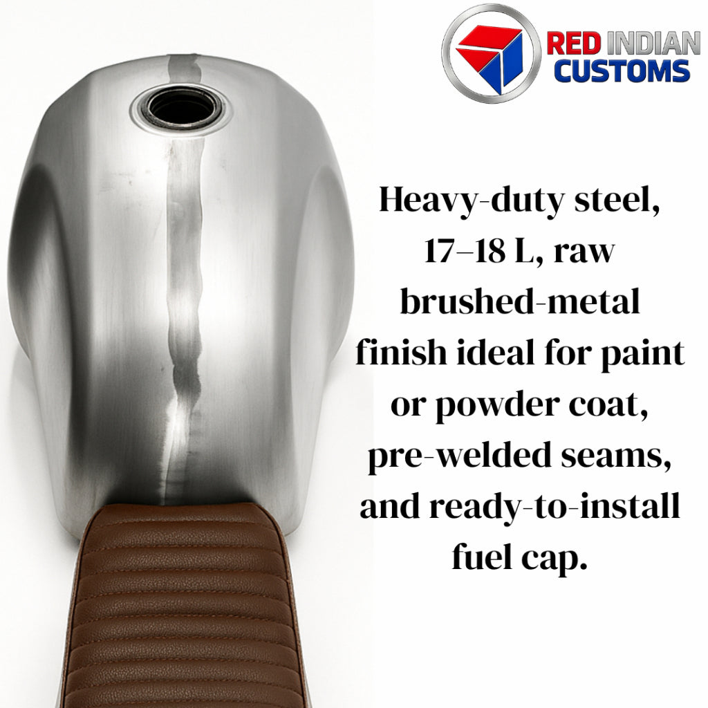 Motorcycle Gas Tank 17L + Metal Seat Base Pan w/ Seat Cushion Combo Kit Brown Black For Universal