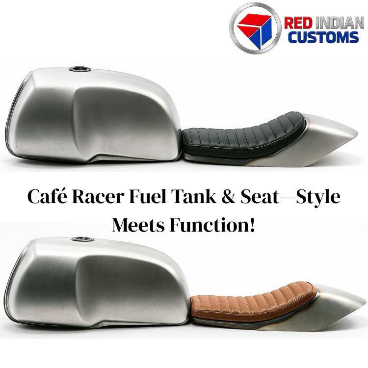 Motorcycle Gas Tank 17L + Metal Seat Base Pan w/ Seat Cushion Combo Kit Brown Black For Universal