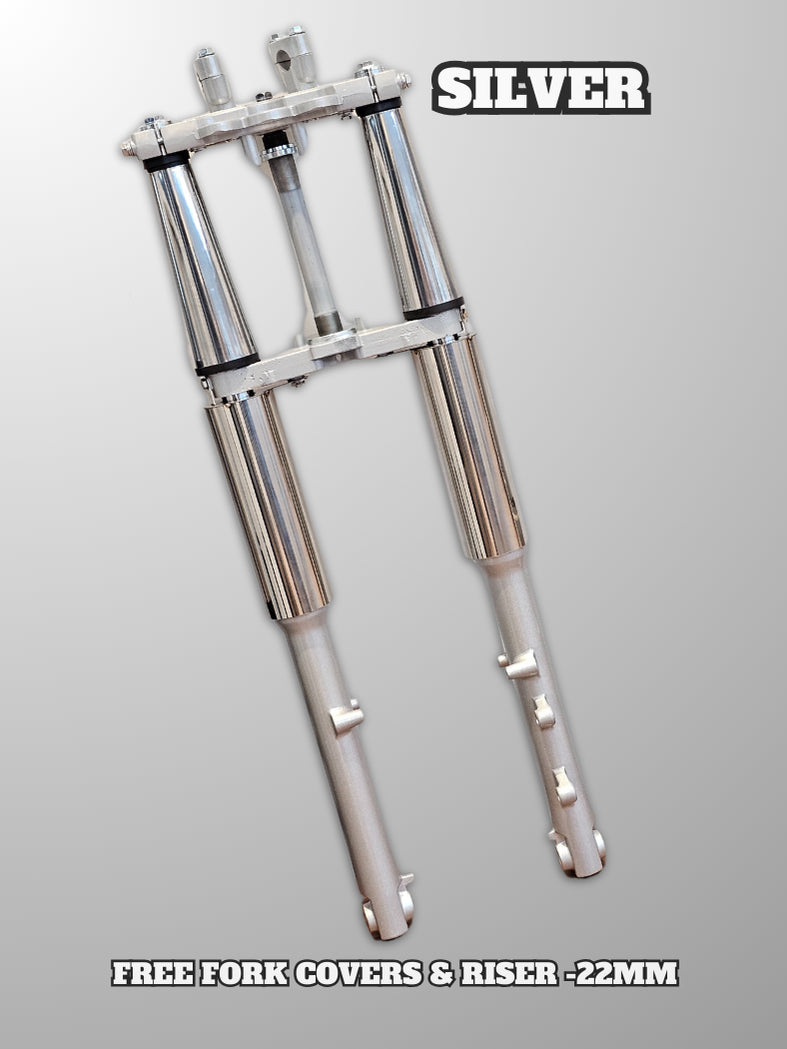 Complete Front Fork Assembly – 33mm, 800mm, Durable Aluminum w/ Free Risers & Covers Silver & Black