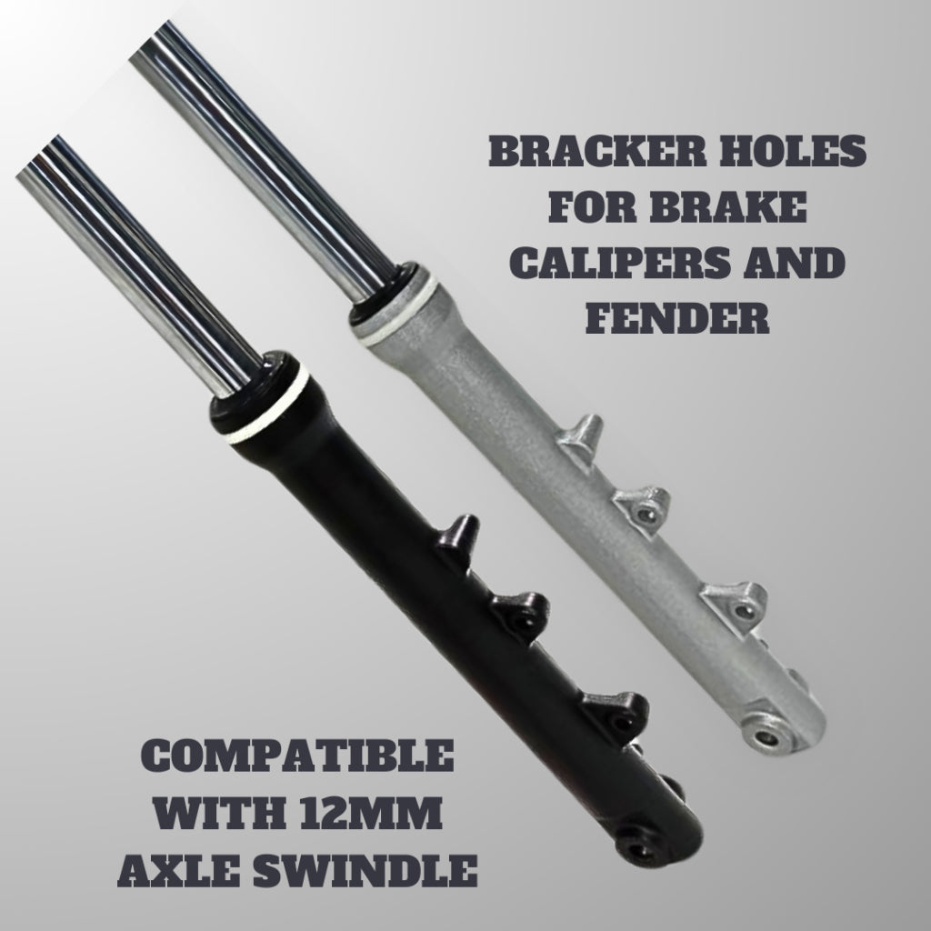 Complete Front Fork Assembly – 33mm, 800mm, Durable Aluminum w/ Free Risers & Covers Silver & Black