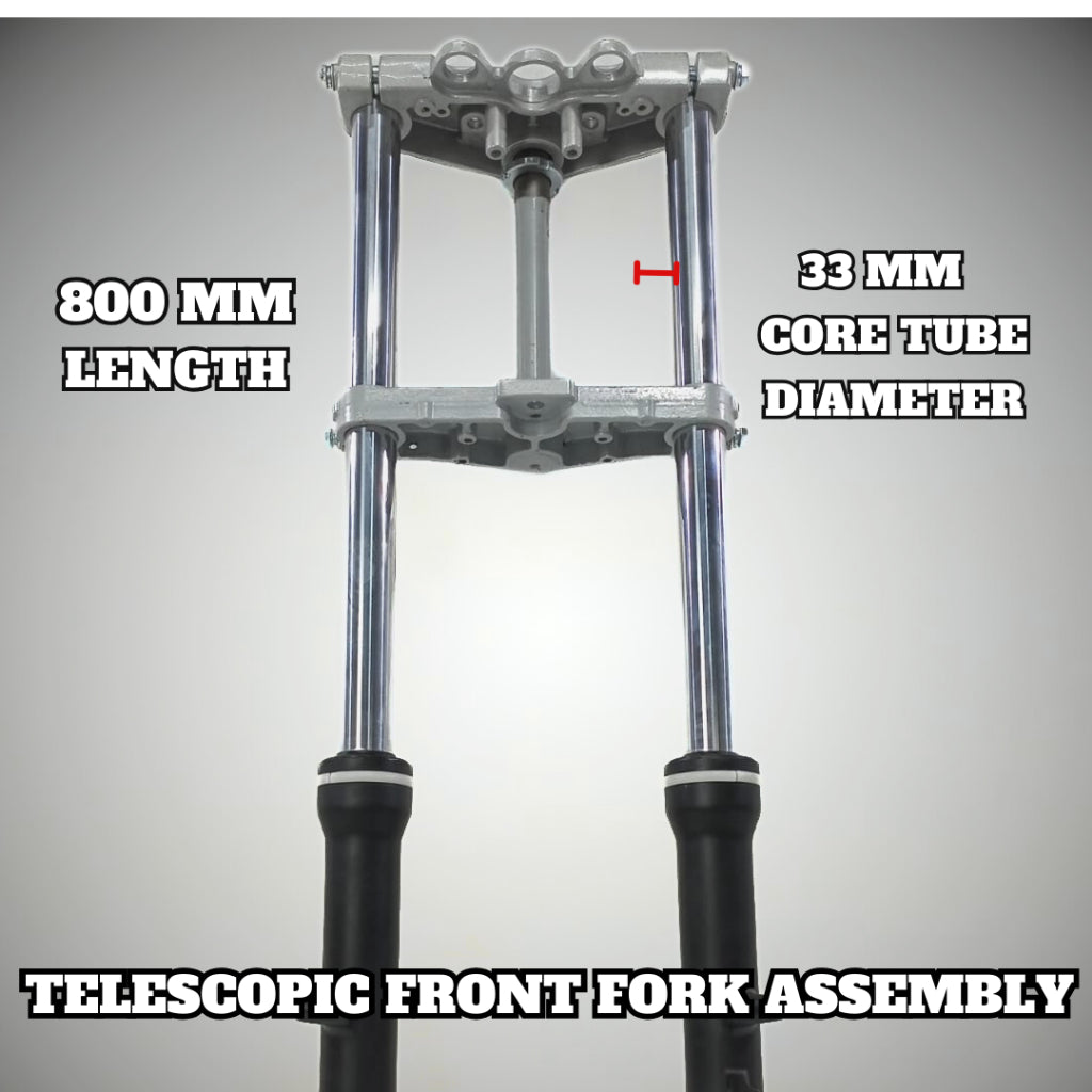 Complete Front Fork Assembly – 33mm, 800mm, Durable Aluminum w/ Free Risers & Covers Silver & Black