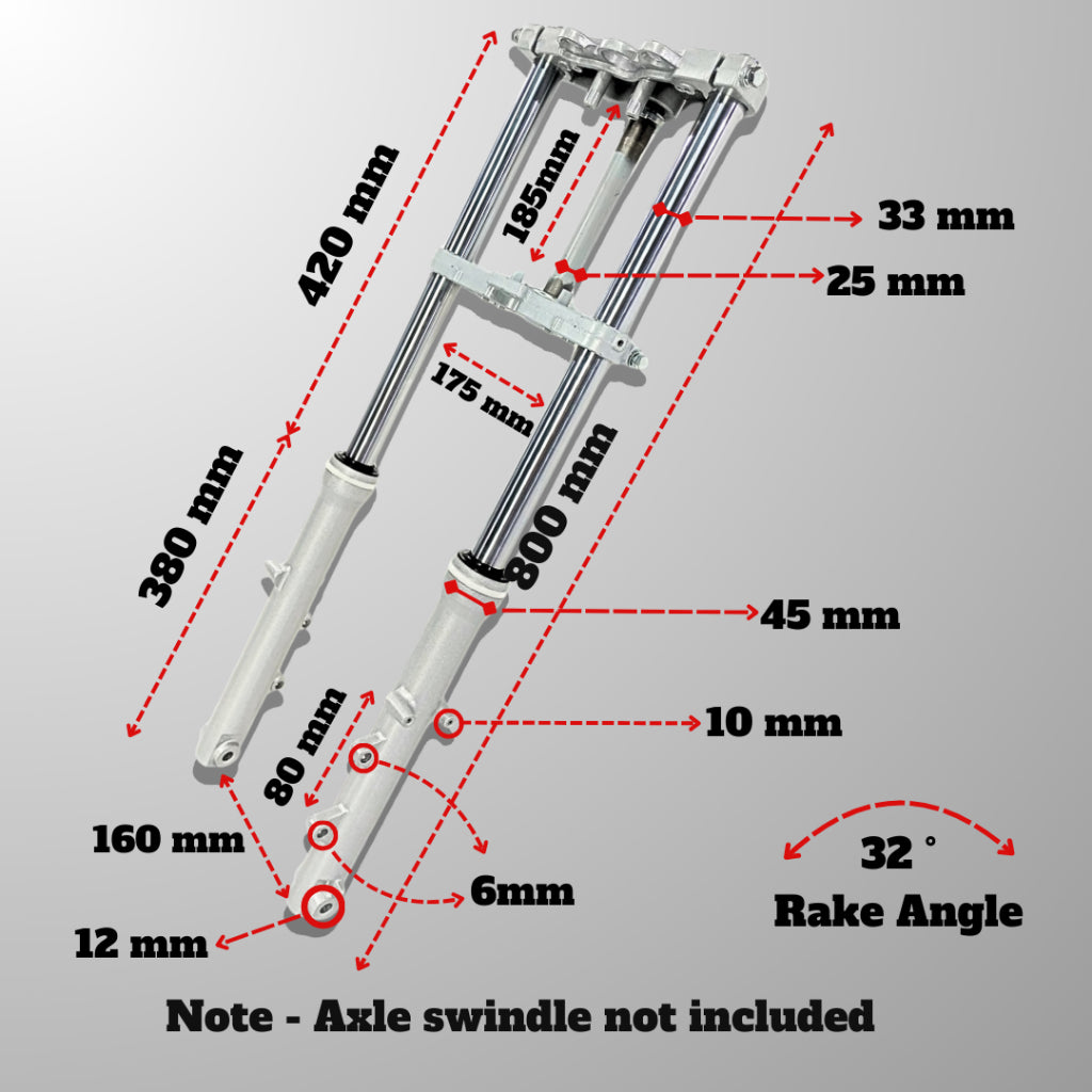 Complete Front Fork Assembly – 33mm, 800mm, Durable Aluminum w/ Free Risers & Covers Silver & Black
