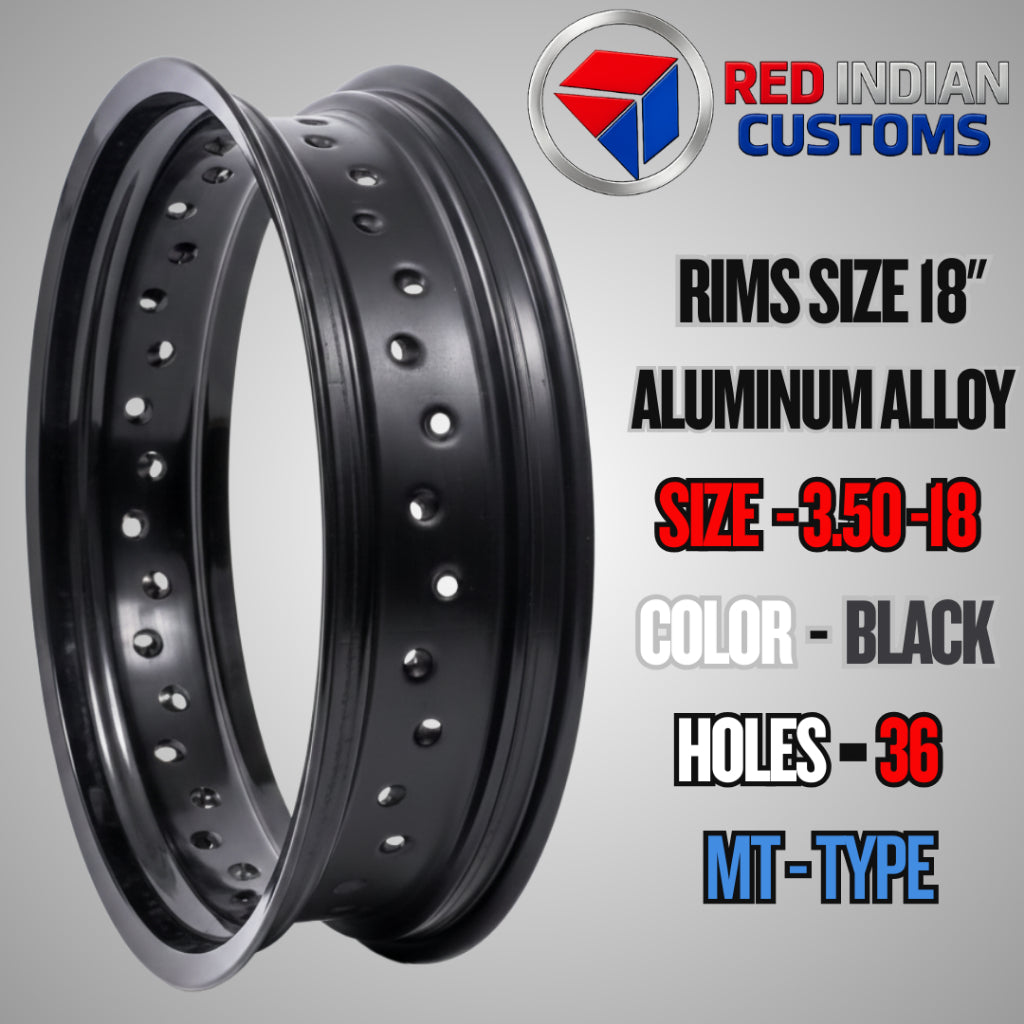 Aluminum Alloy Motorcycle Rims 18 Width -2.50 3.00 3.50 Black & Silver - 36 & 40 Holes Red Indian