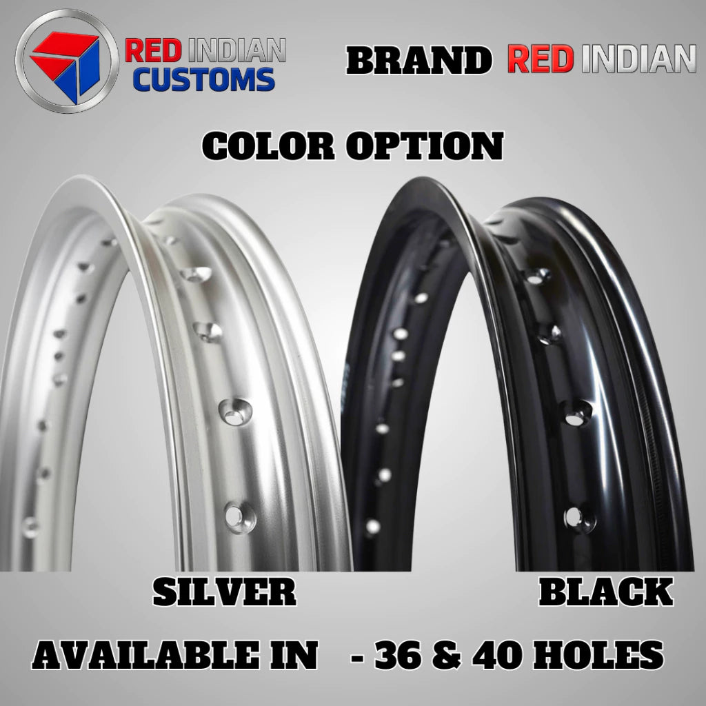 Aluminum Alloy Motorcycle Rims 18 Width -2.50 3.00 3.50 Black & Silver - 36 & 40 Holes Red Indian