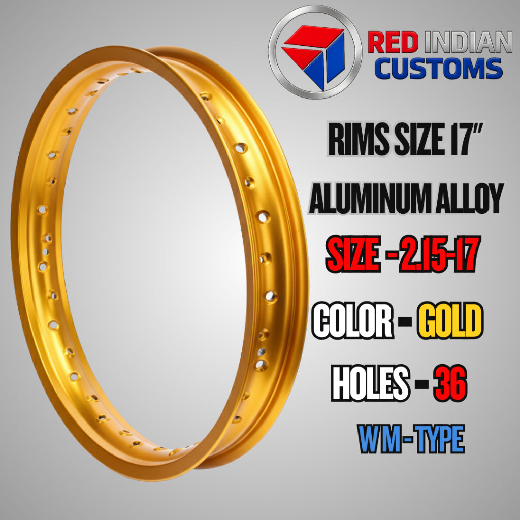 Aluminum Alloy Motorcycle Rims 17 -- 185 2.15 2.50 3.00 3.50 4.25 - Black Silver Gold - 32 36 40 Holes Type Red Indian