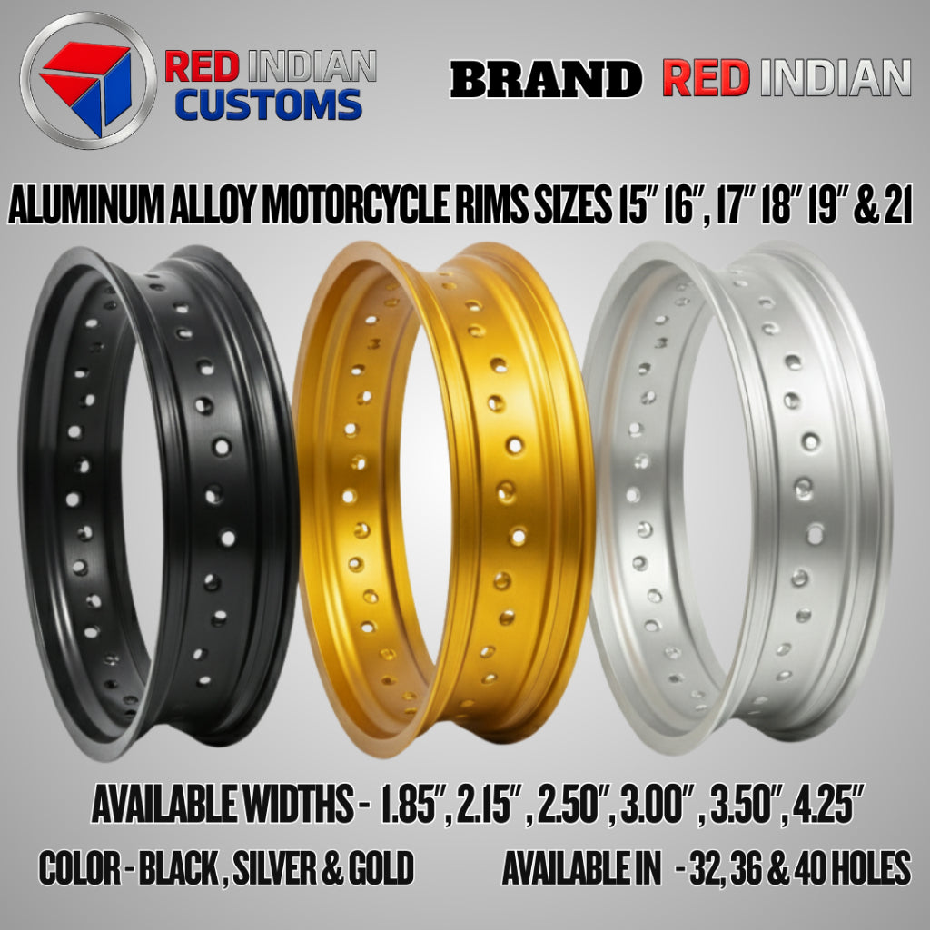 Aluminum Alloy Motorcycle Rims 17 -- 185 2.15 2.50 3.00 3.50 4.25 - Black Silver Gold - 32 36 40 Holes Type Red Indian