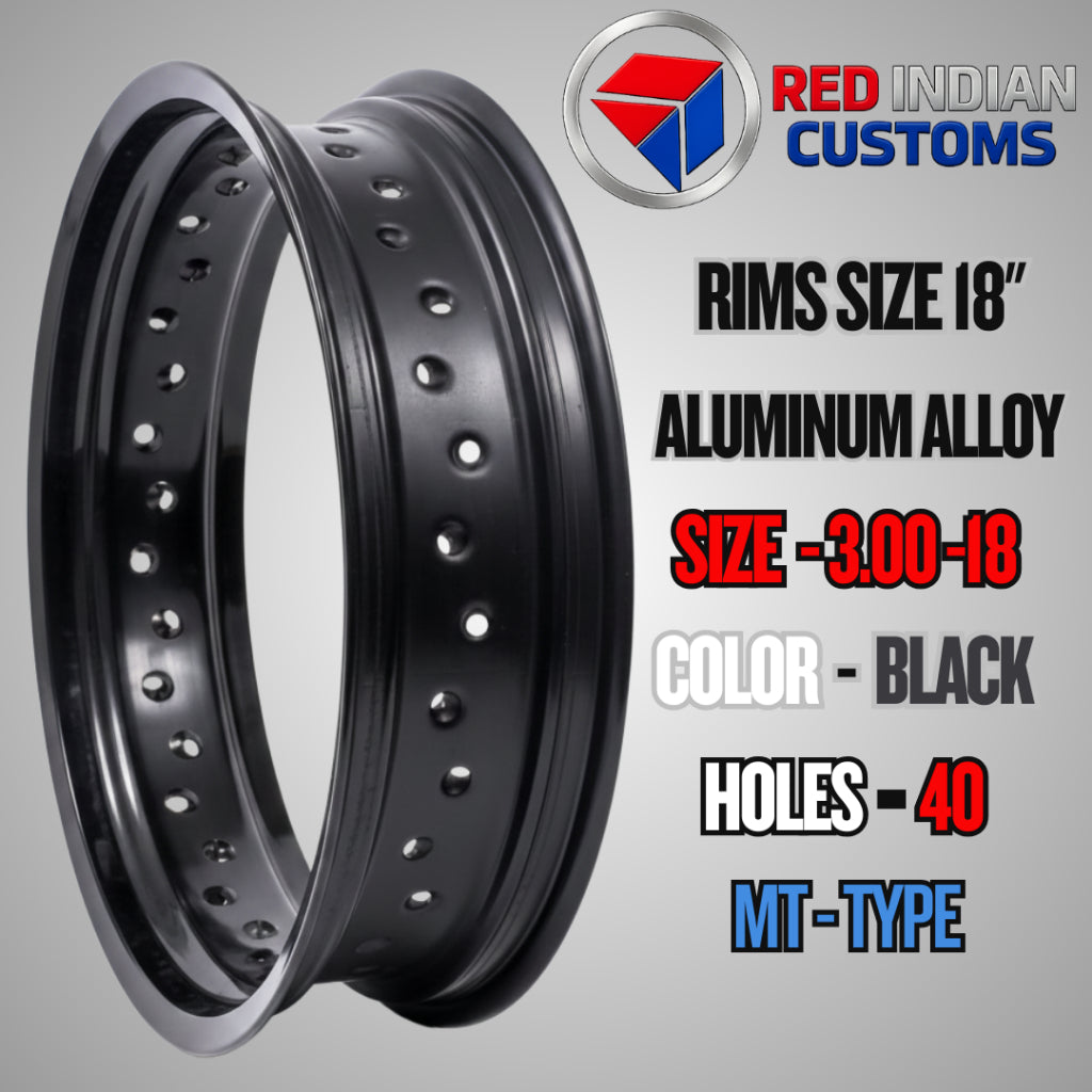 Aluminum Alloy Motorcycle Rims 18 Width -2.50 3.00 3.50 Black & Silver - 36 & 40 Holes Red Indian